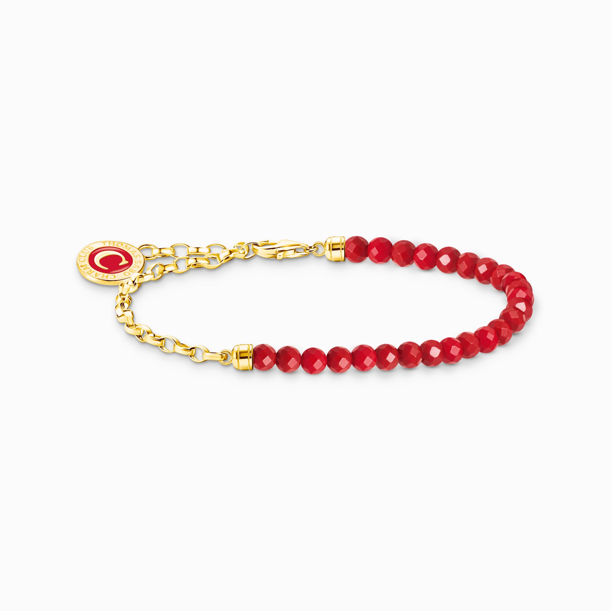 Gold-plated member charm bracelet with red beads from the Charm Club collection in the THOMAS SABO online store