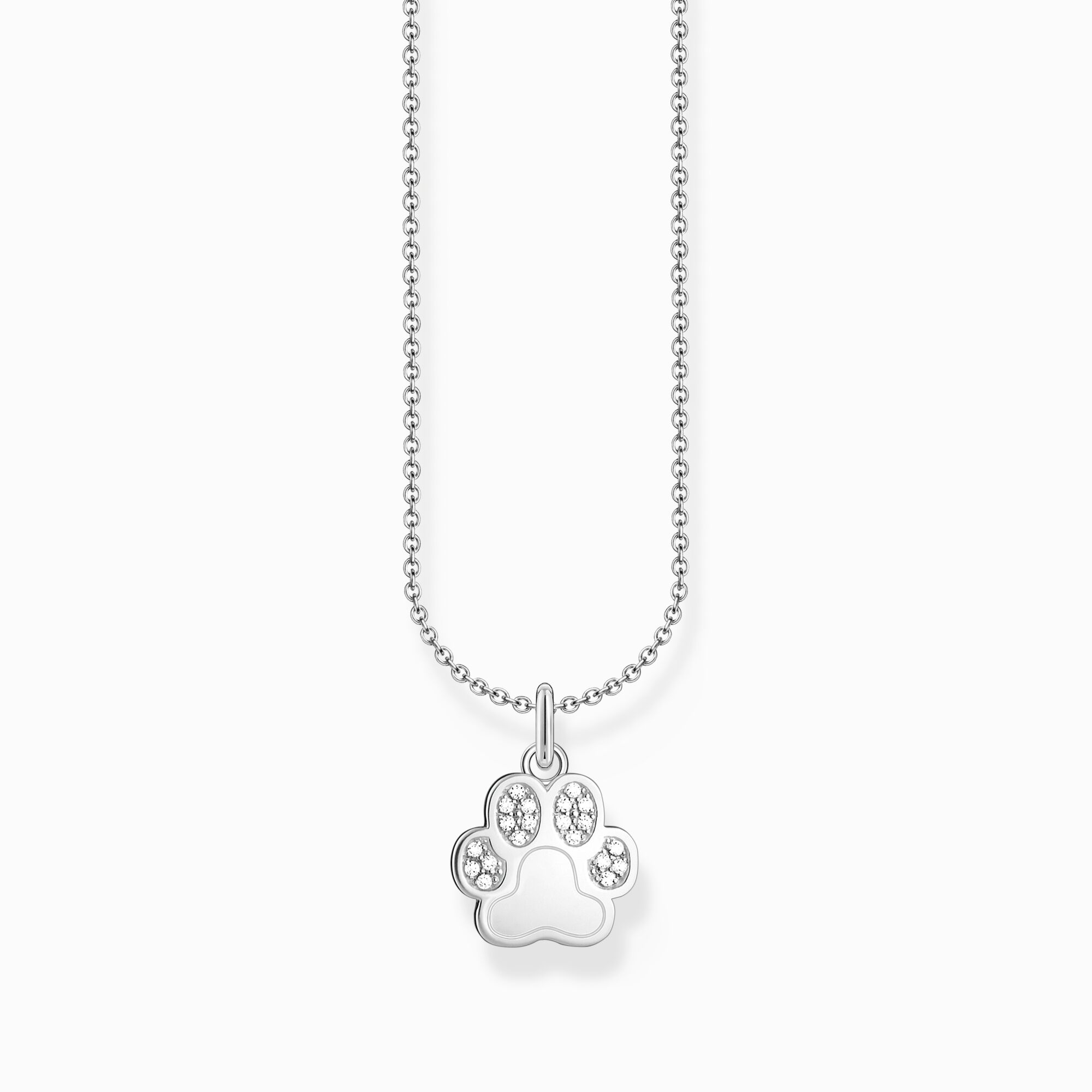 Silver necklace with paw pendant and white zirconia from the Charming Collection collection in the THOMAS SABO online store