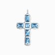 Pendant cross with large aquamarine-coloured stones and star silver from the  collection in the THOMAS SABO online store