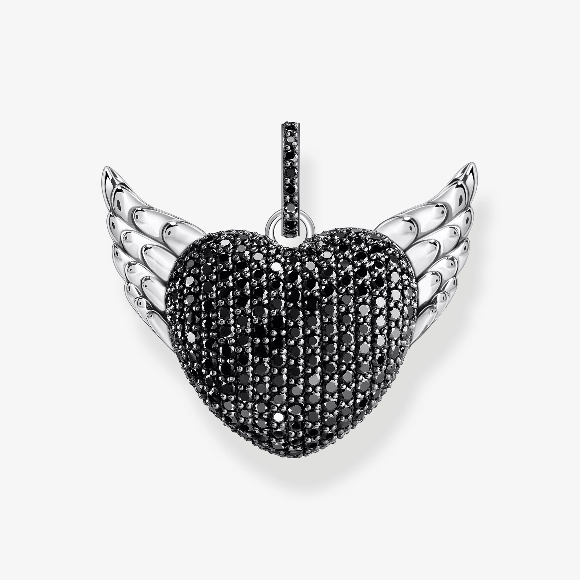 THOMAS SABO Pendentif en argent noirci avec ailes et zircon noir, Argent sterling, Taille: one size, femme