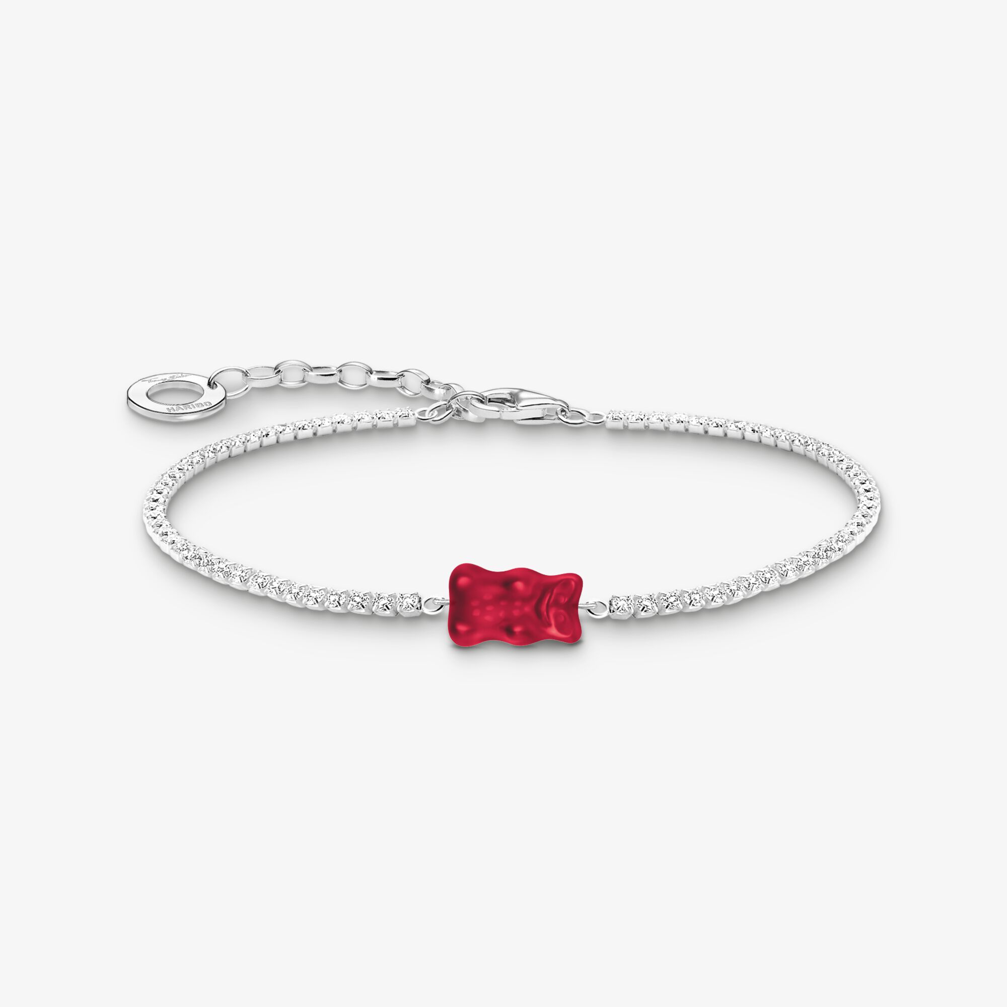 THOMAS SABO Bracelet tennis avec Goldbear rouge en argent, Argent Sterling , Taille: 19 cm, femme