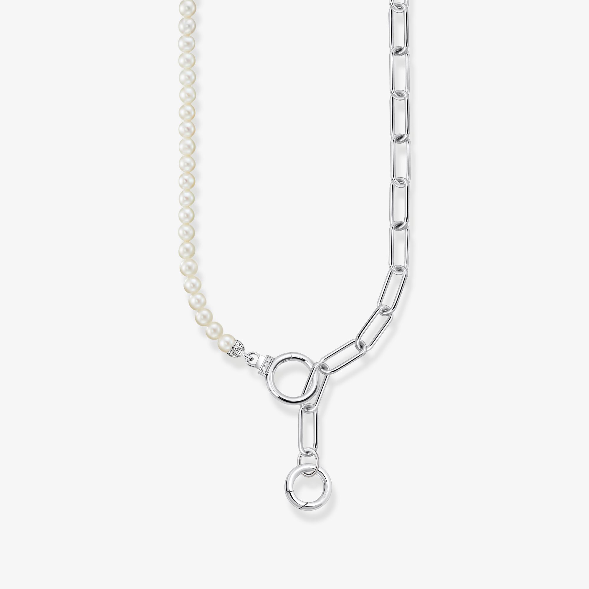 THOMAS SABO Collier de perles de culture d’eau douce et chaîne à maillons argent, Argent sterling, Taille: L47V, femme