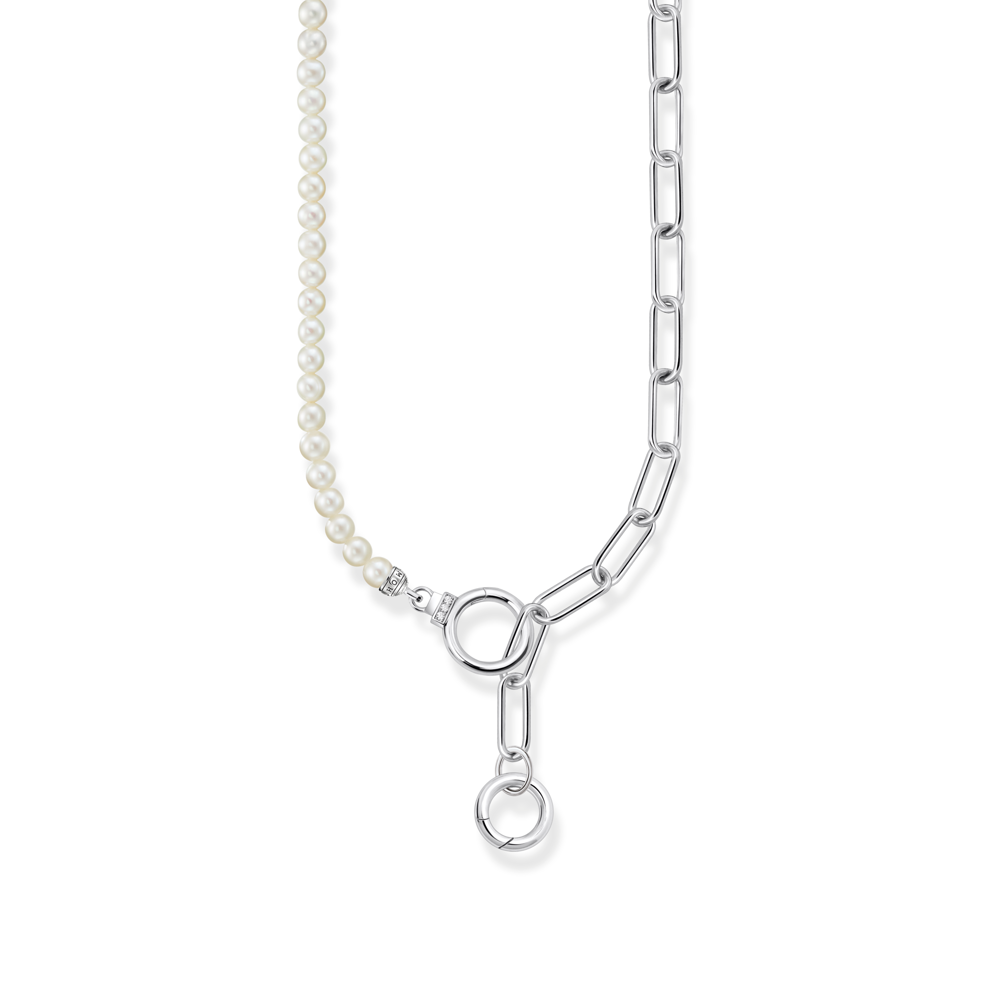 Thomas Sabo Collier aus Süßwasserzuchtperlen und Gliederkette mit weißen Steinen Silber weiß KE2193-167-14-L47V