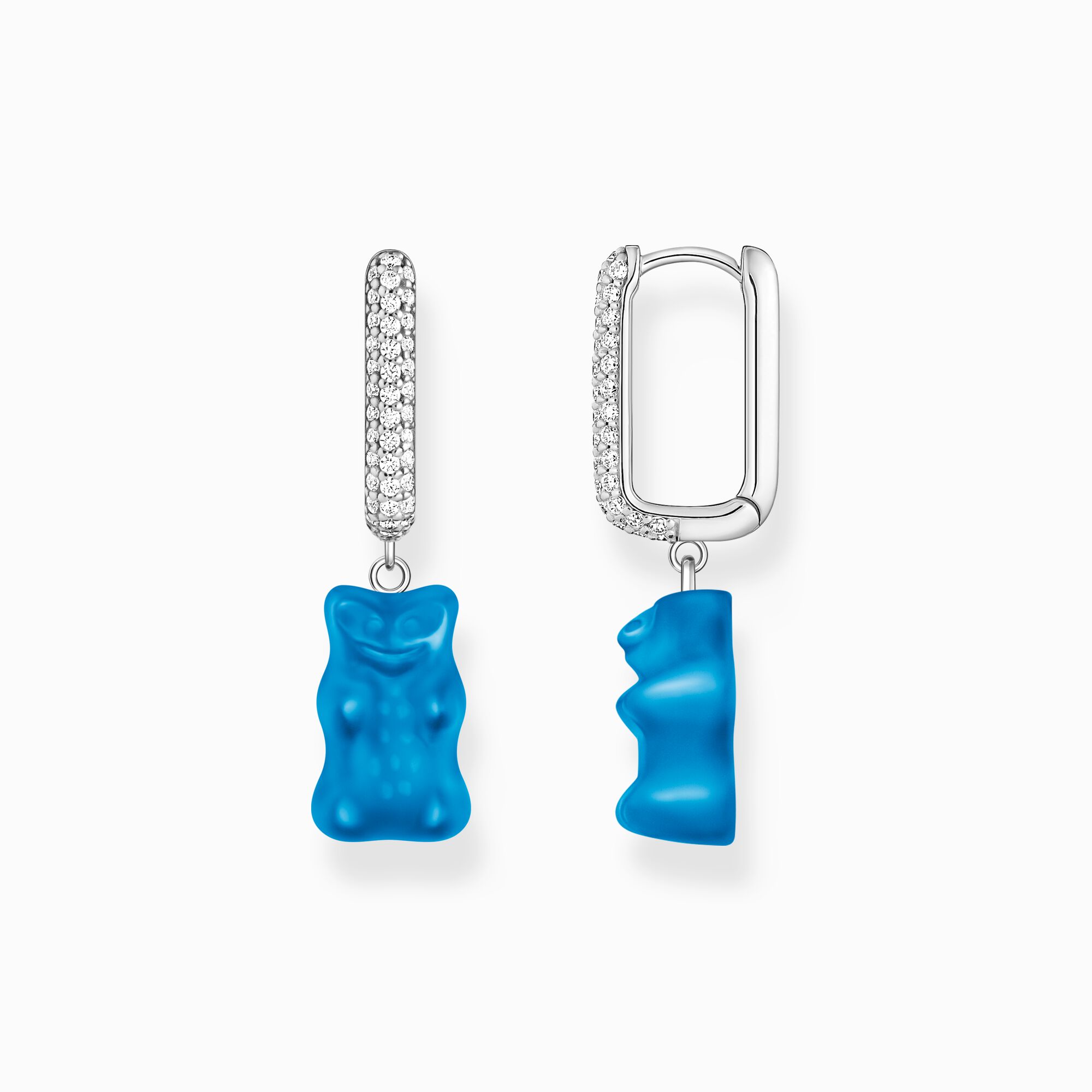 Silver single hoop earring medium sized with blue goldbears from the Charming Collection collection in the THOMAS SABO online store