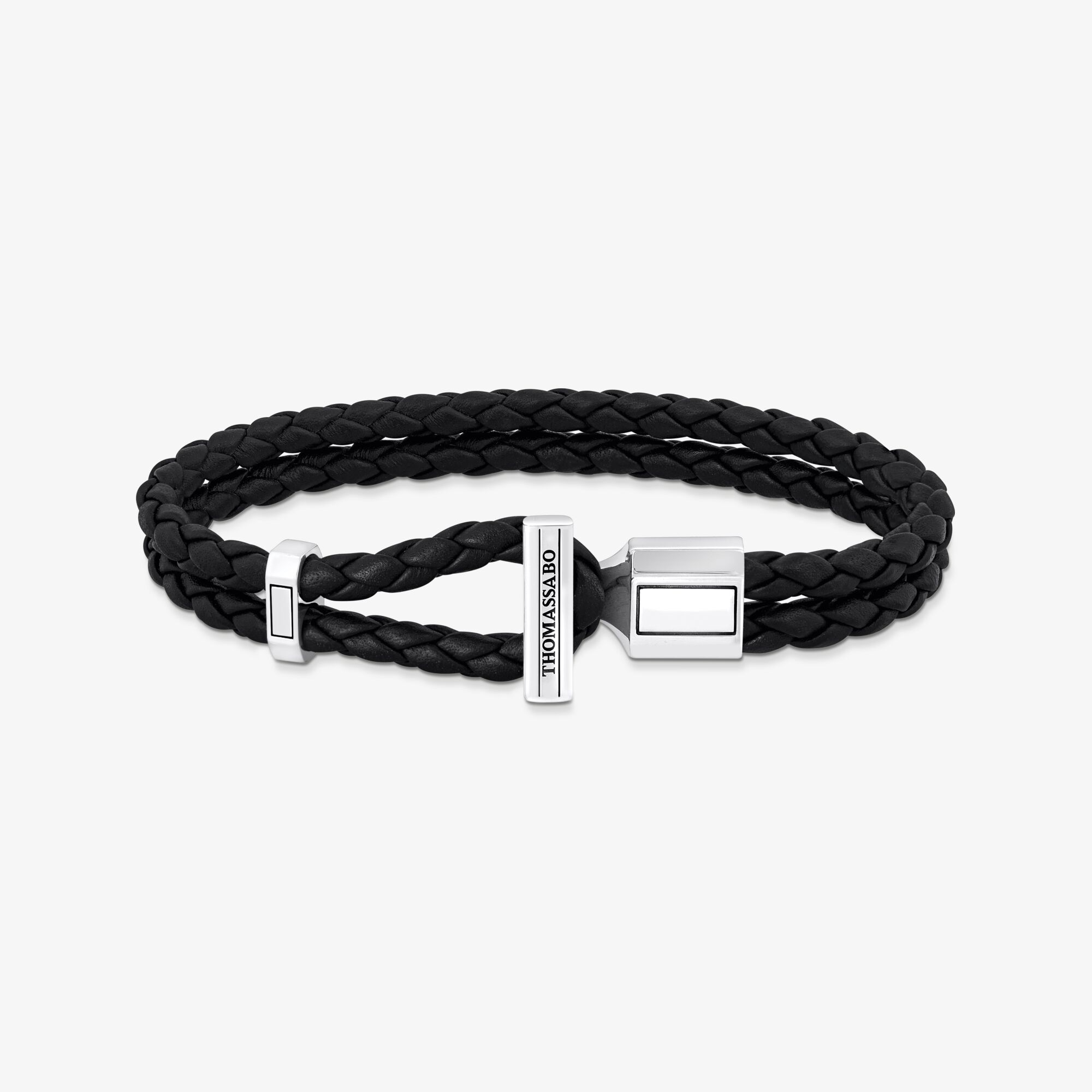 THOMAS SABO Bracelet double noir et argent en cuir, Argent sterling | Cuir, Taille: 21 cm, Unisex