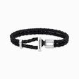 Silver double bracelet with braided, black leather from the  collection in the THOMAS SABO online store