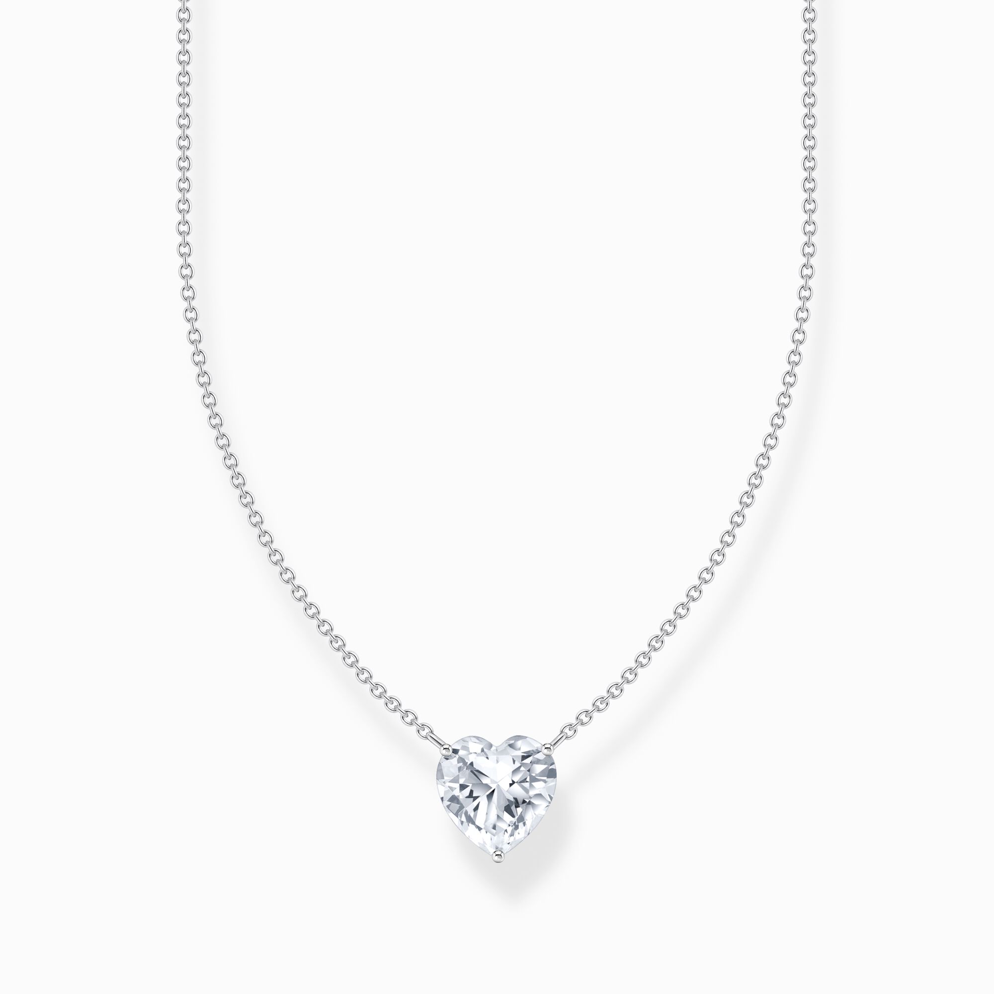 Silver necklace with white heart-shaped pendant from the  collection in the THOMAS SABO online store