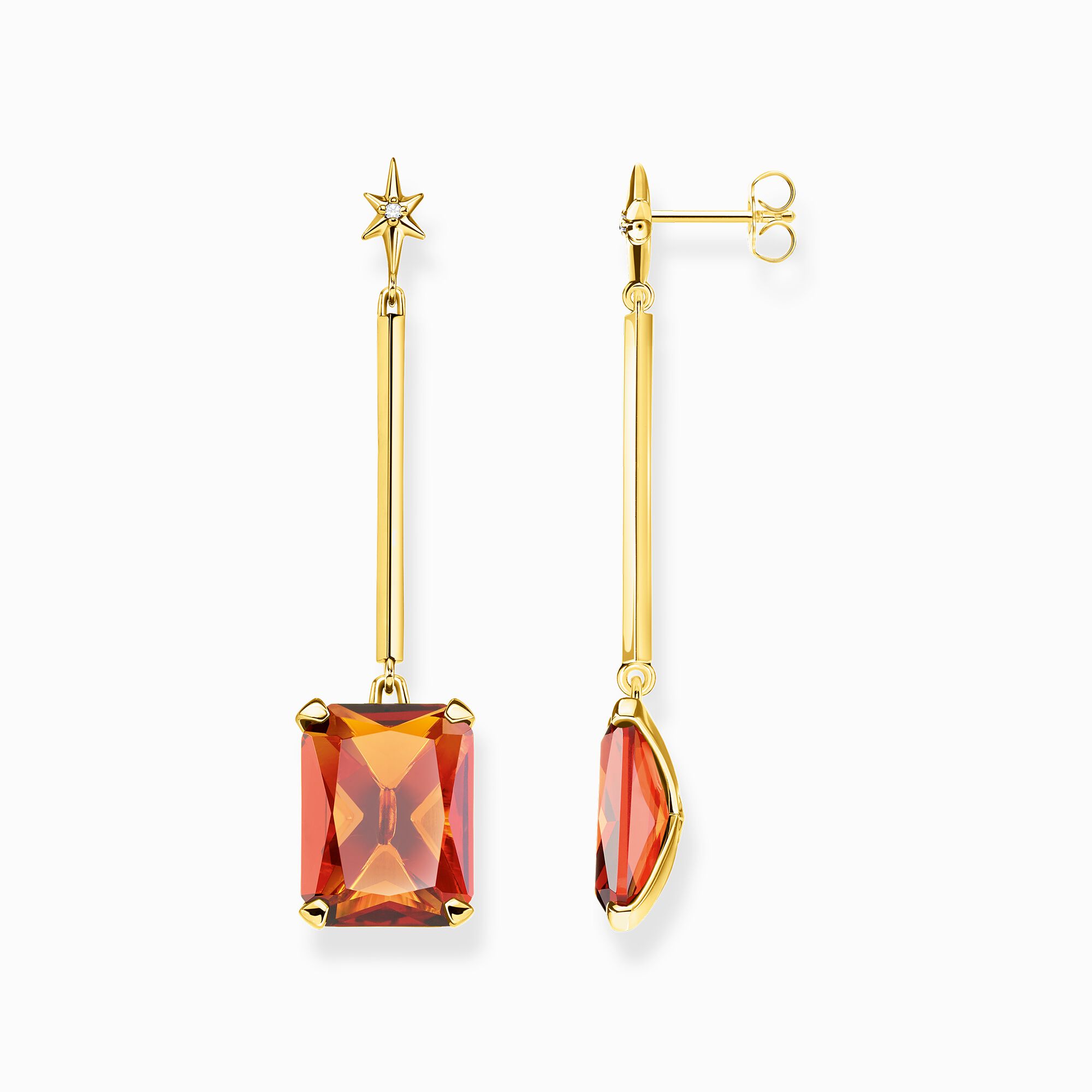 Ohrringe mit orangenem Stein und Stern vergoldet | THOMAS SABO