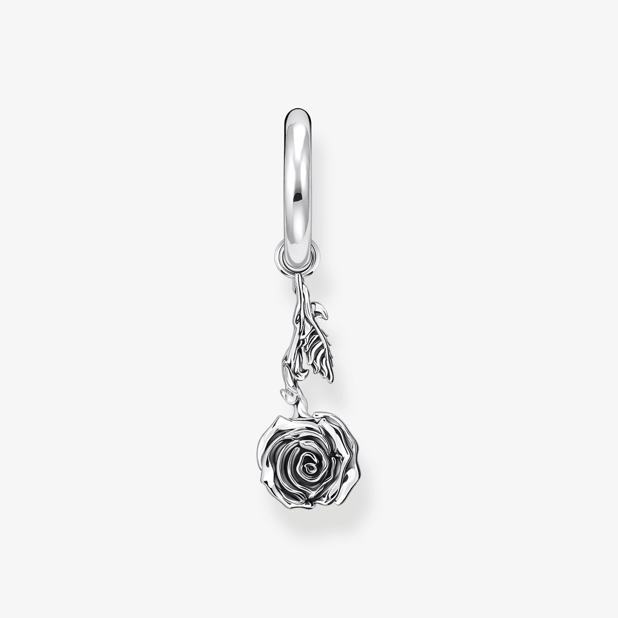 THOMAS SABO Créole unique avec pendentif Midnight Rose Argent, Argent Sterling 925‰, noirci, Taille: one size, Unisex