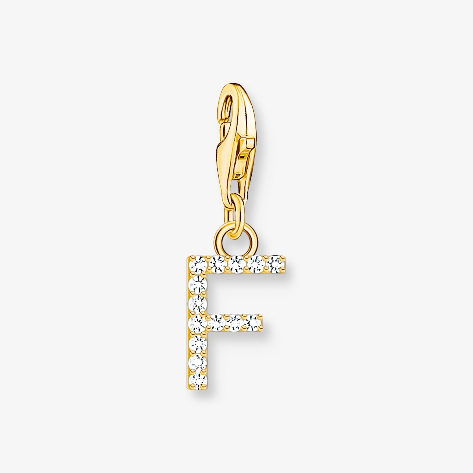 THOMAS SABO Pendentif Charm lettre F avec pierres blanches plaqué or Argent sterling doré or jaune, Taille: one size, pour femme