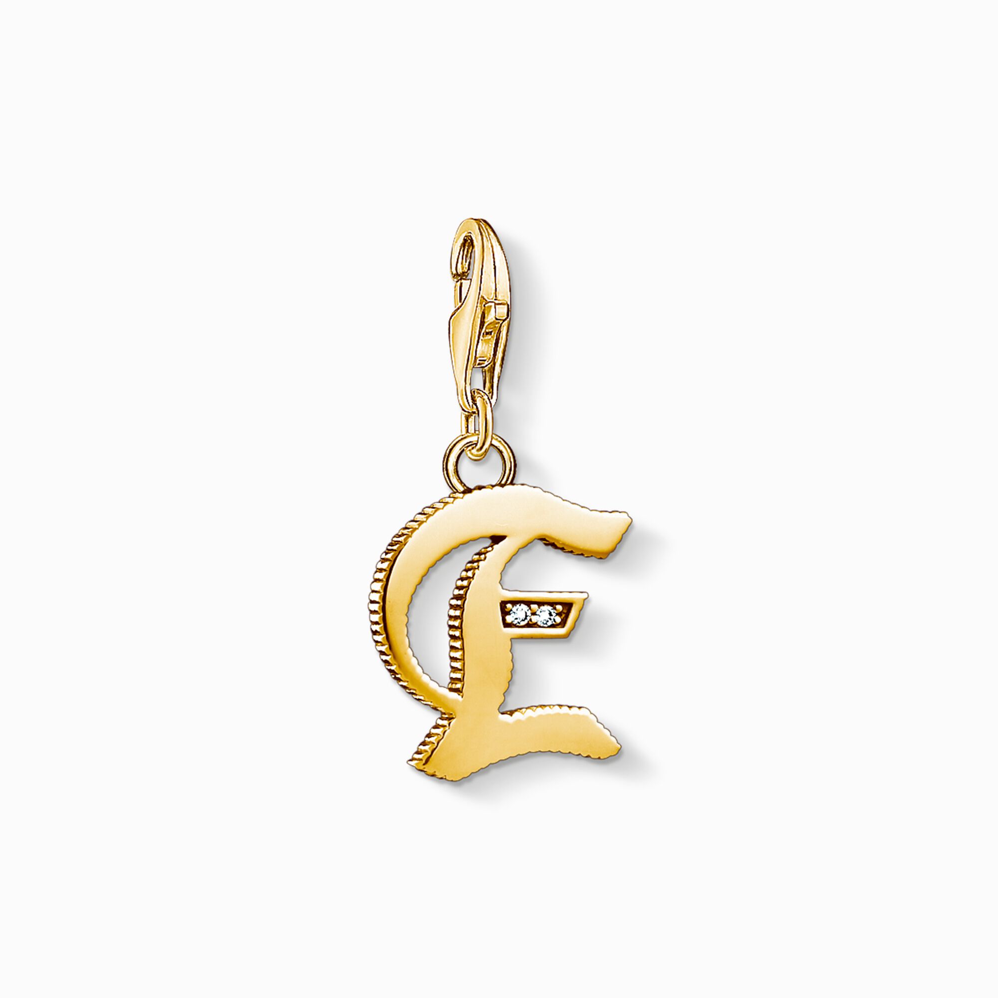 Charm pendant letter E gold from the Charm Club collection in the THOMAS SABO online store