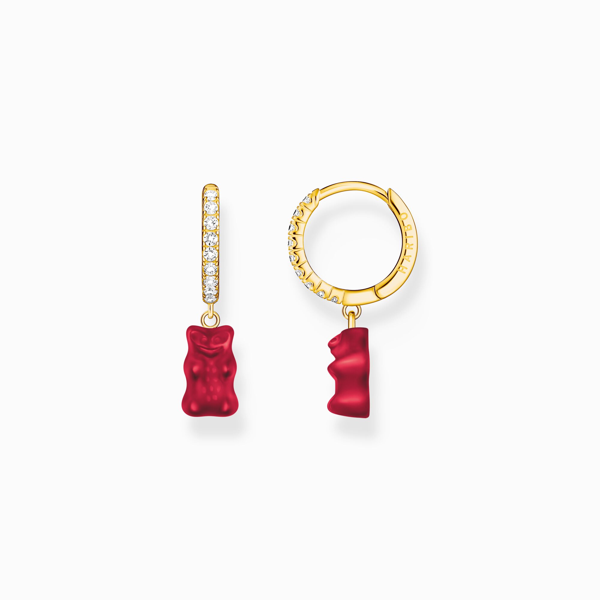 Gold-plated single hoop earring with red goldbears &amp; zirconia from the Charming Collection collection in the THOMAS SABO online store