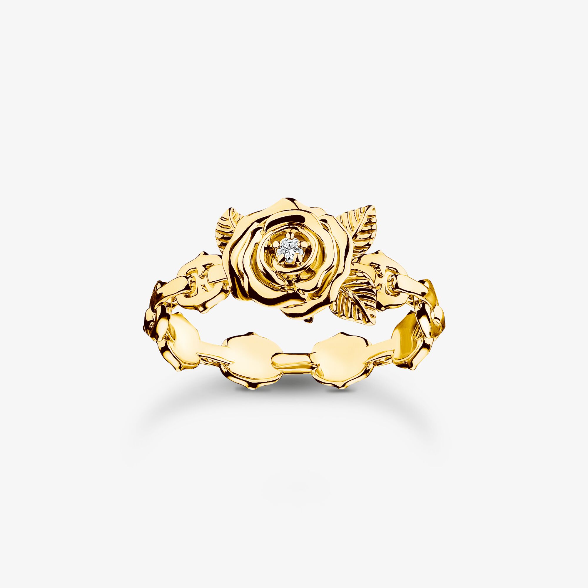 THOMAS SABO Bague Roses Romance dorée à l'or fin, Argent sterling doré or jaune, Taille: 54, femme