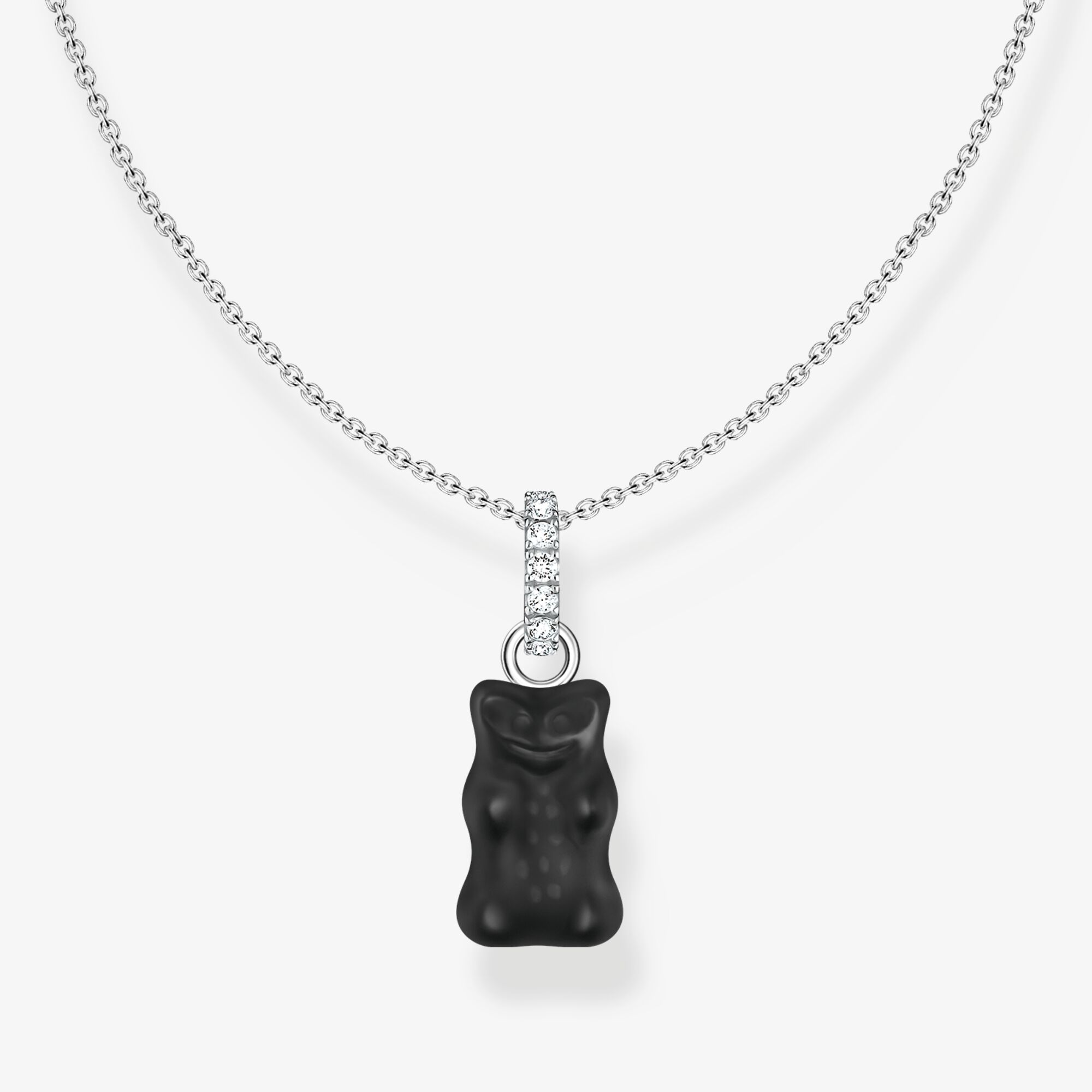 THOMAS SABO Halsband med svart Goldbears-hänge och stenar, silver, sterlingsilver , Storlek: 45 cm, för damer
