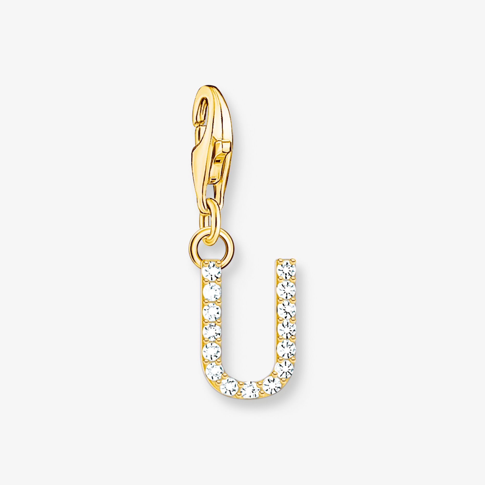 THOMAS SABO Pendentif Charm lettre U avec pierres blanches plaqué or Argent sterling doré or jaune, Taille: one size, pour femme
