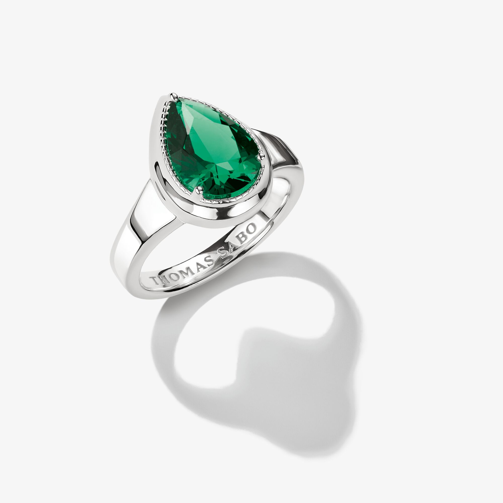 THOMAS SABO Ring droppform smaragdgrön Elyndra silver, 925 sterlingsilver, Storlek: 60, för damer