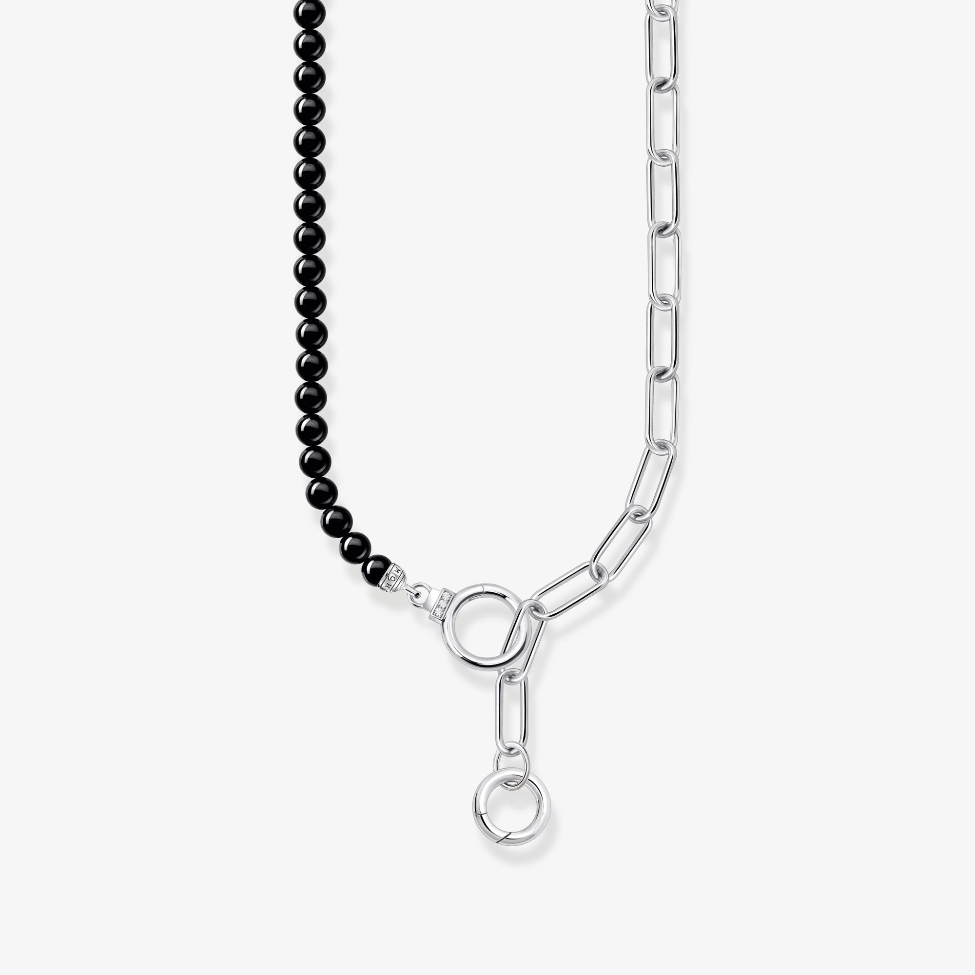 THOMAS SABO Collier arborant des Beads en onyx et une chaîne à maillons argent, Argent sterling, Taille: L47V, femme