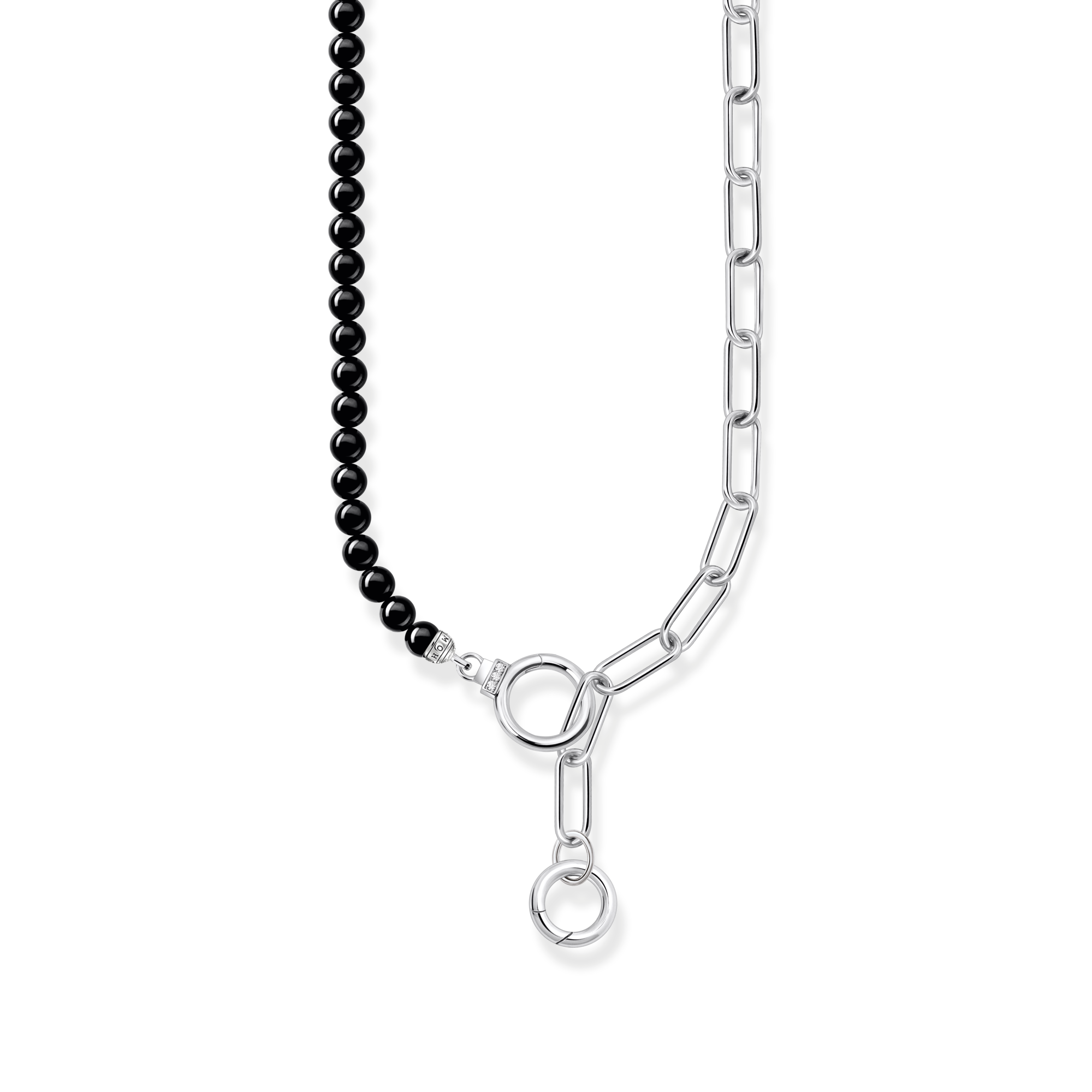 Thomas Sabo Collier aus Onyx-Beads und Gliederkette mit weißen Steinen Silber schwarz KE2193-027-11-L47V
