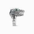 Ring Krokodilkopf mit schwarzen und gr&uuml;nen Steinen Silber geschw&auml;rzt aus der  Kollektion im Online Shop von THOMAS SABO