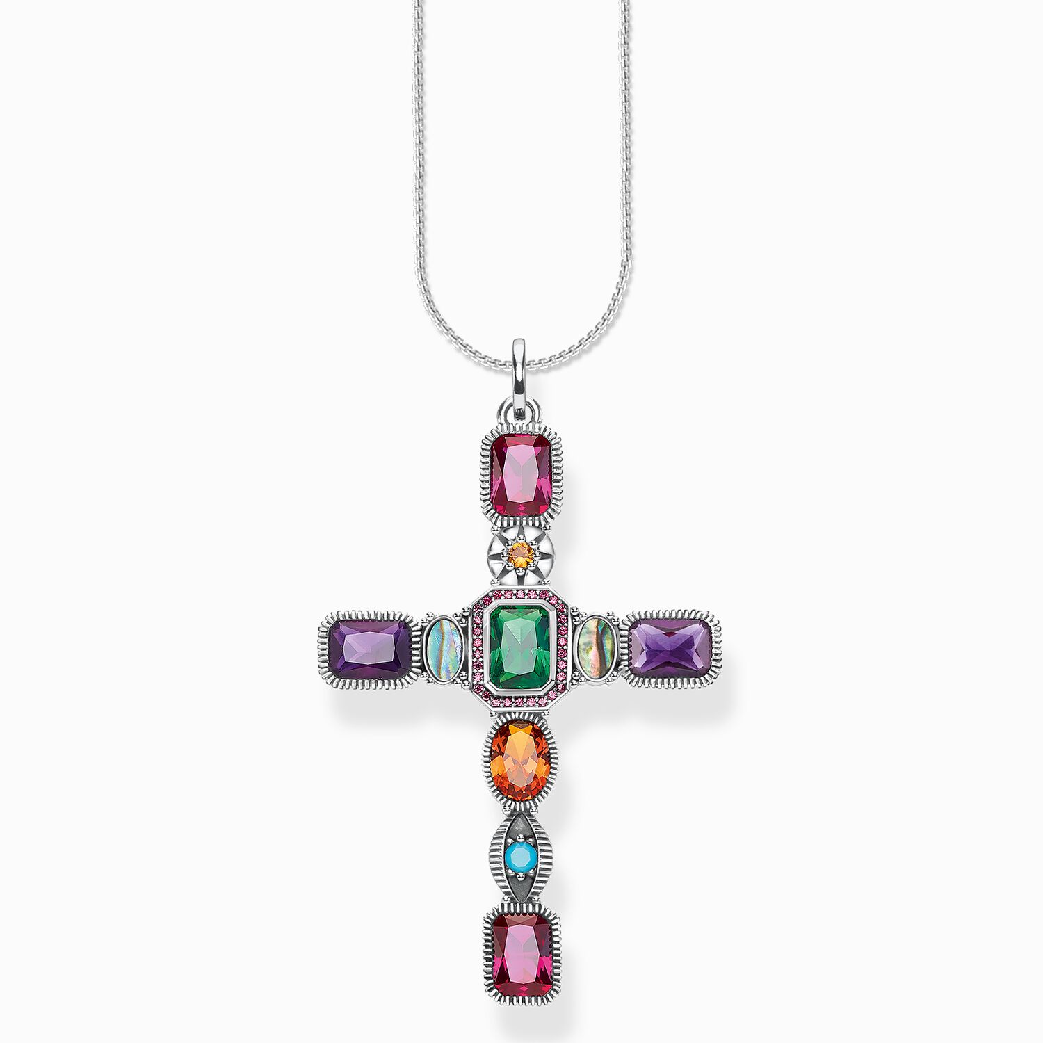 Jewellery set necklace cross with colourful stones silver from the  collection in the THOMAS SABO online store