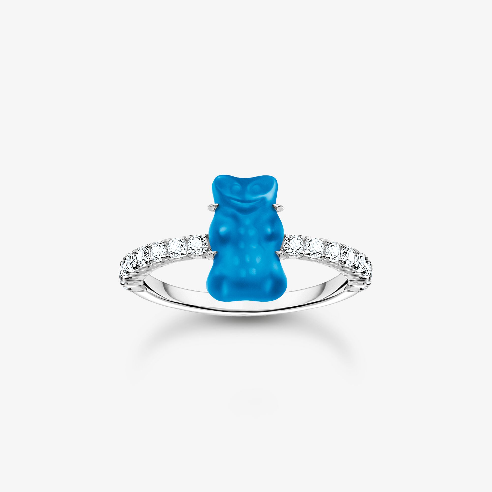 THOMAS SABO Ring med blå mini-guldbjörn och stenar, silver, sterlingsilver , Storlek: 60, för damer