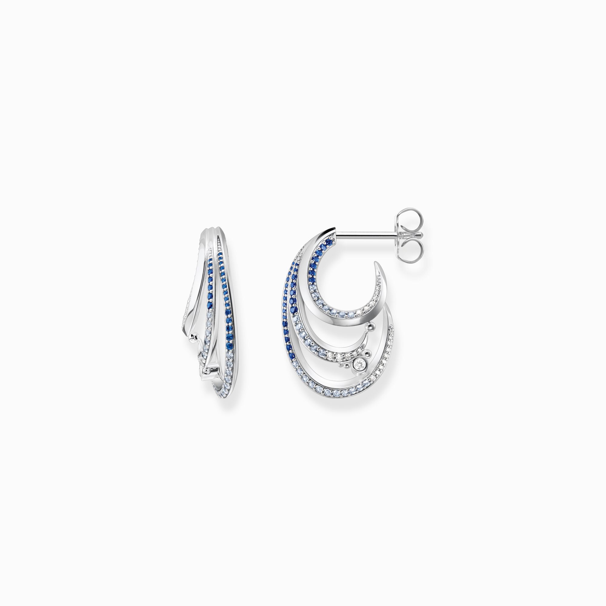 Hoop earrings wave with blue stones from the  collection in the THOMAS SABO online store