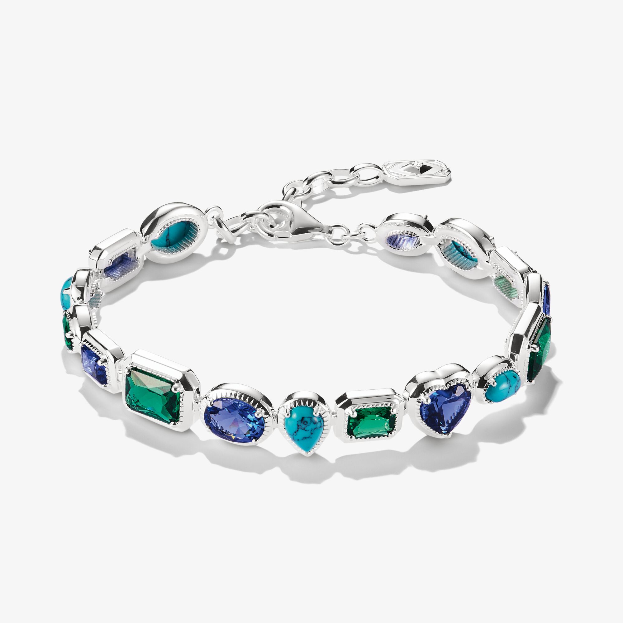 THOMAS SABO Bracelet beads bleu-vert Elyndra argent Argent sterling, Taille: 19 cm, pour femme