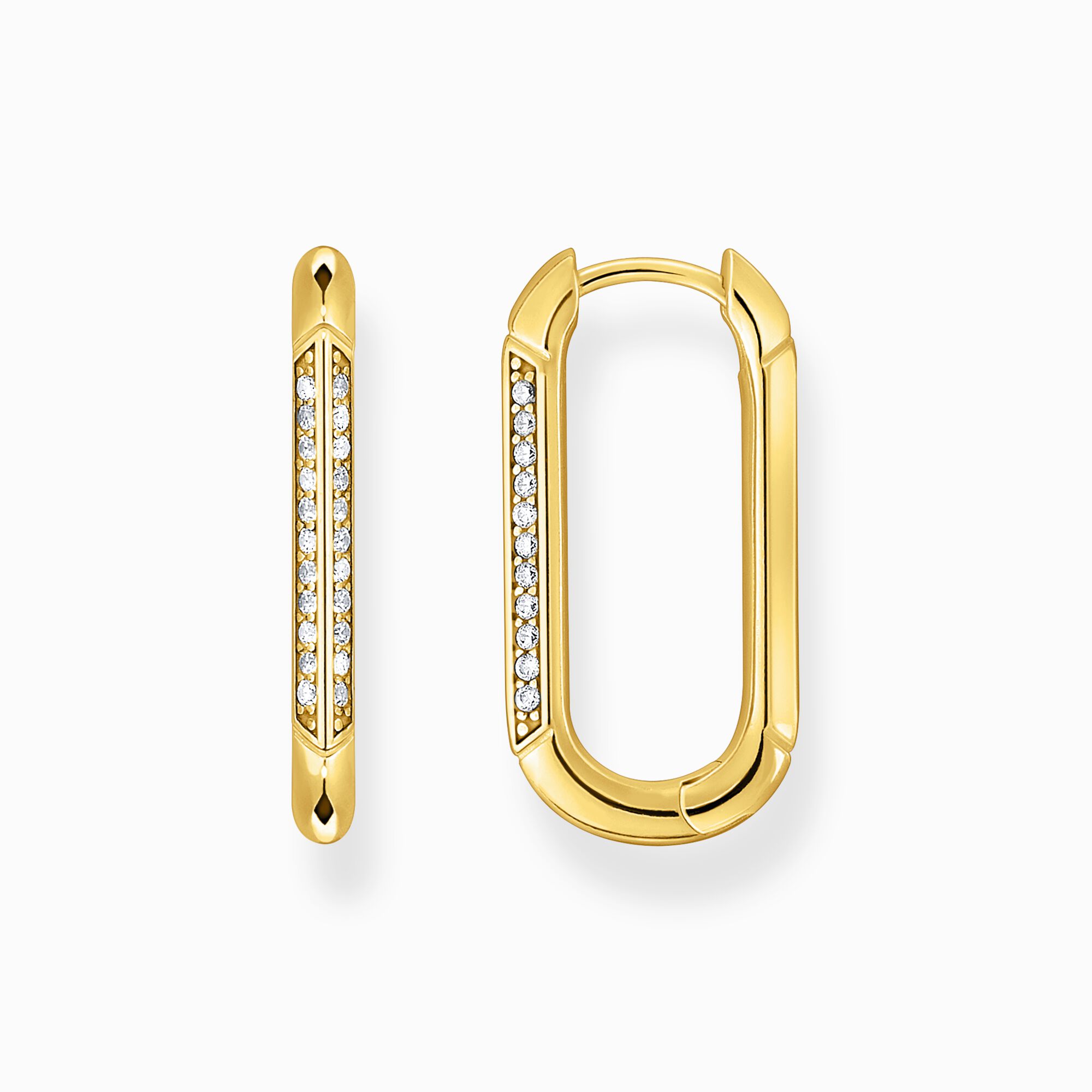 Yellow-gold plated, oval-shaped hoop earrings with white zirconia from the  collection in the THOMAS SABO online store