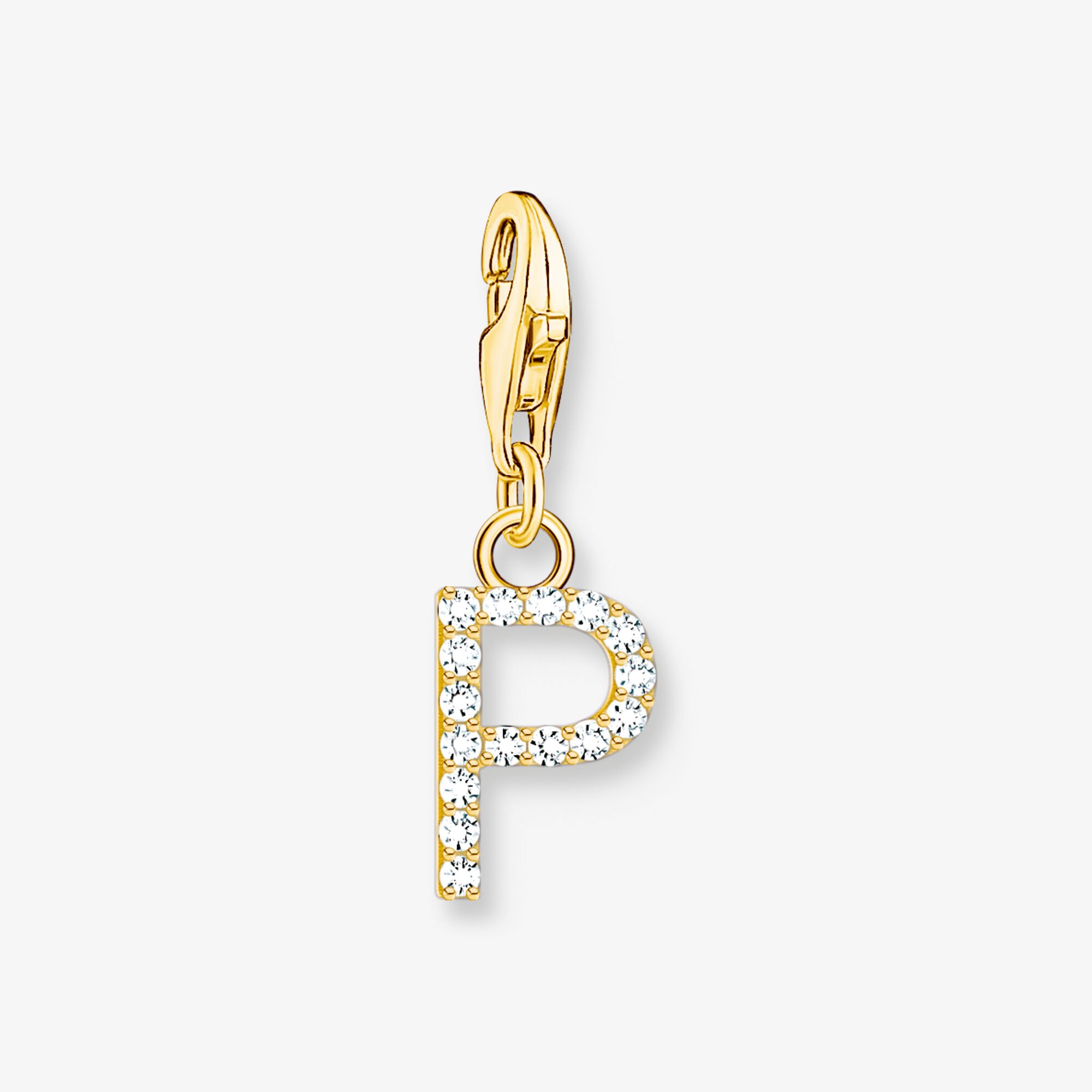 THOMAS SABO Pendentif Charm lettre P avec pierres blanches plaqué or Argent sterling doré or jaune, Taille: one size, pour femme