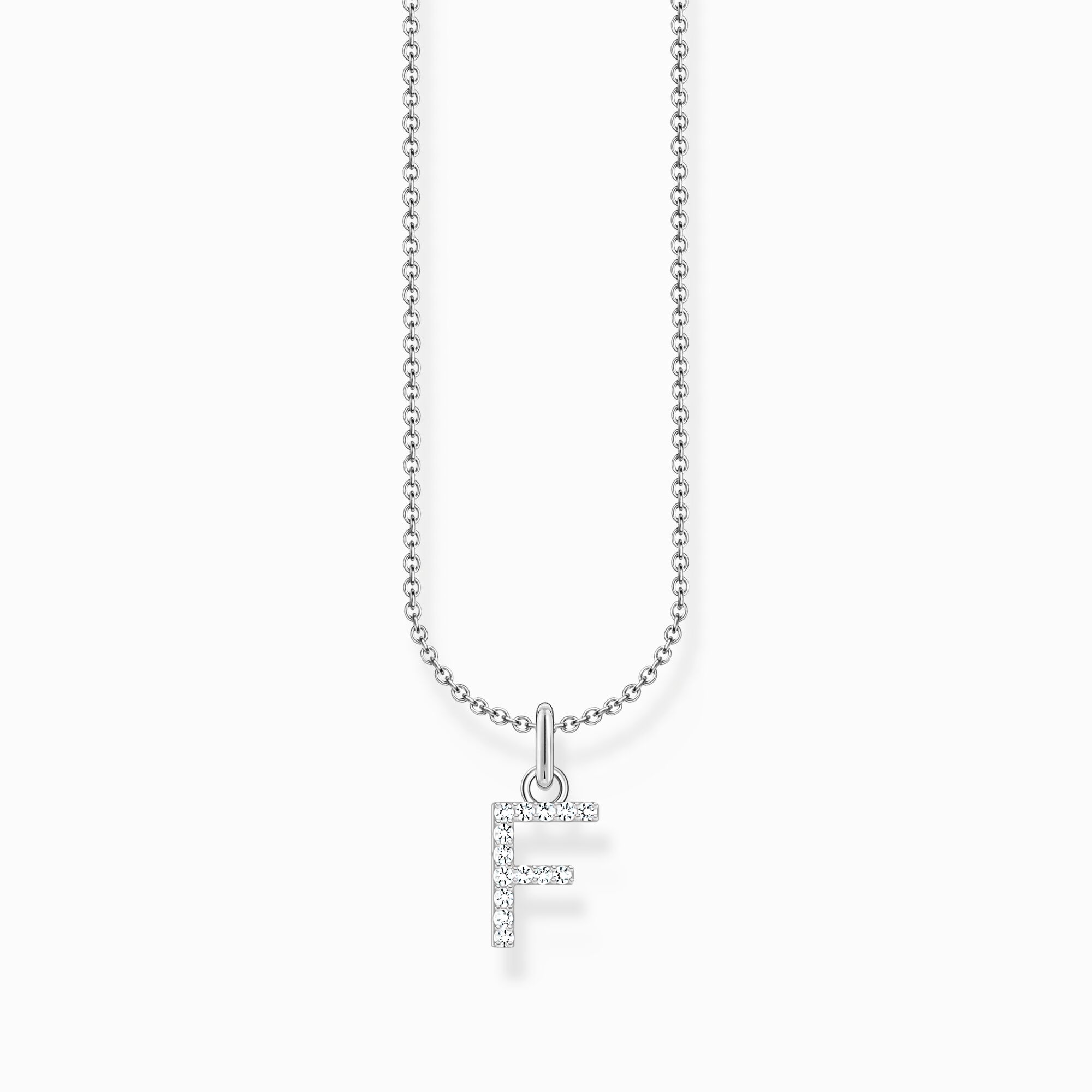 Silver necklace with letter pendant F and white zirconia from the Charming Collection collection in the THOMAS SABO online store