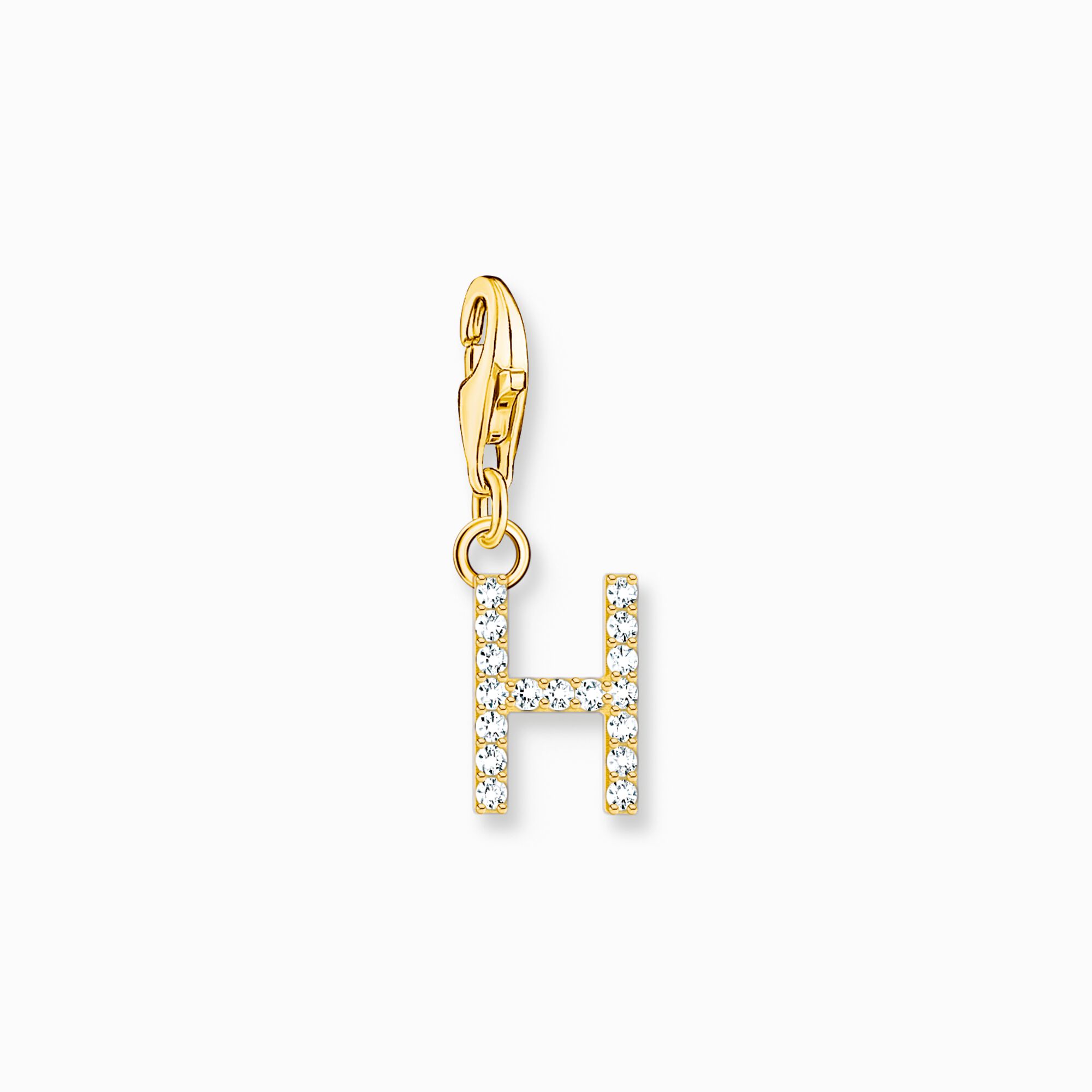 Charm-h&auml;ngsmycke bokstaven H med vita stenar guldpl&auml;terad ur kollektionen Charm Club i THOMAS SABO:s onlineshop