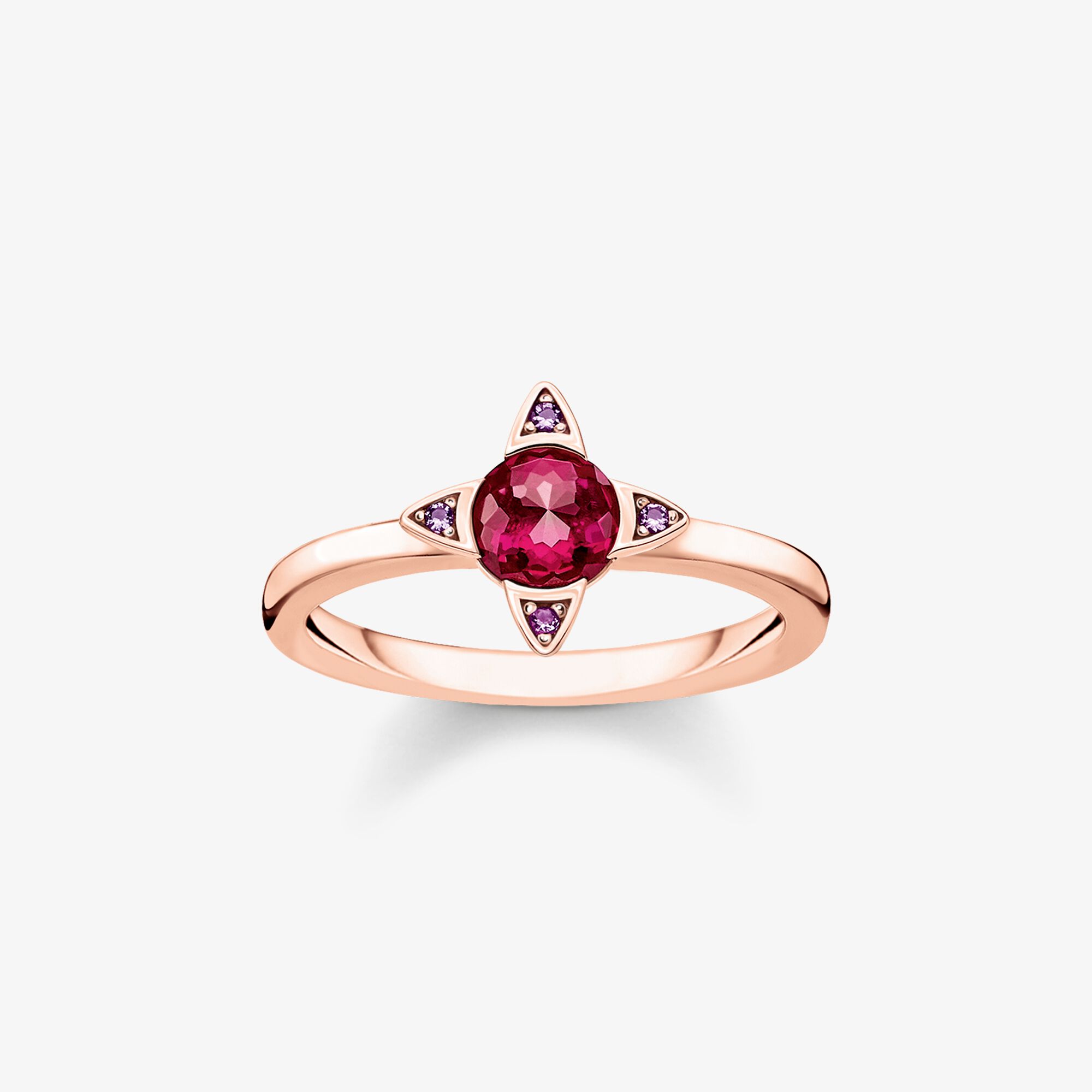 THOMAS SABO Ring farbige Steine roségold, Sterlingsilber Roségold vergoldet, Größe: 50, Damen