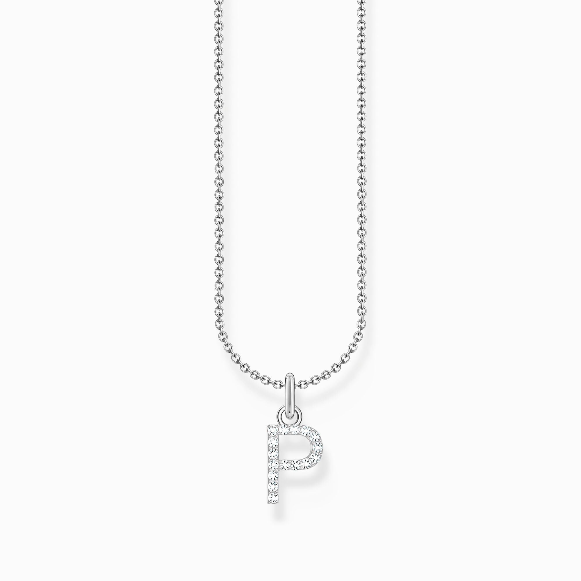 Silver necklace with letter pendant P and white zirconia from the Charming Collection collection in the THOMAS SABO online store