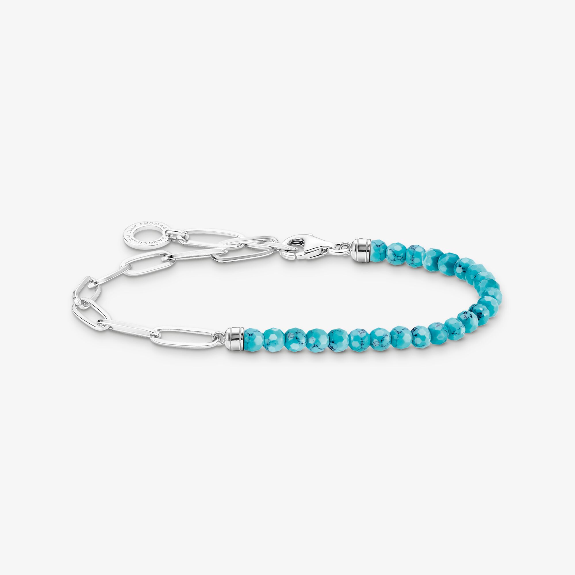 THOMAS SABO Charm-armband med turkosa beads silver, 925 sterlingsilver, Storlek: 17 cm, för damer