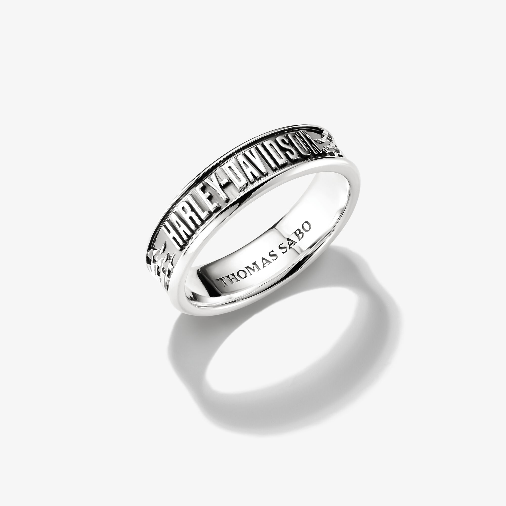 THOMAS SABO Harley-Davidson Bague bande avec inscription argent, Argent Sterling 925‰, noirci, Taille: 66, homme
