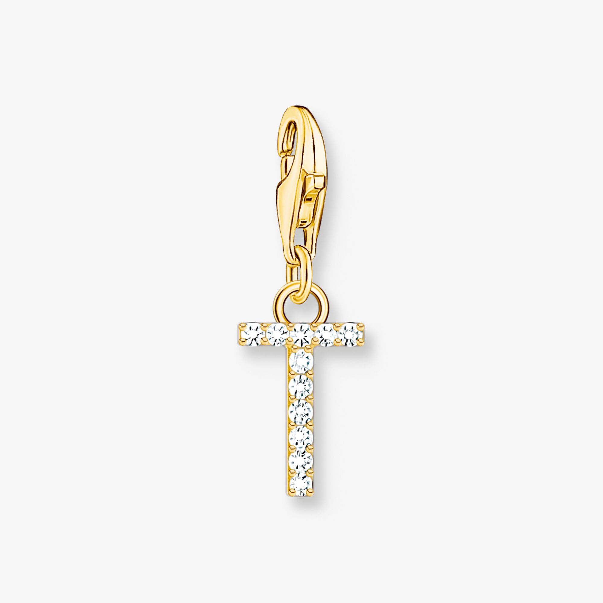 THOMAS SABO Pendentif Charm lettre T avec pierres blanches plaqué or Argent sterling doré or jaune, Taille: one size, pour femme