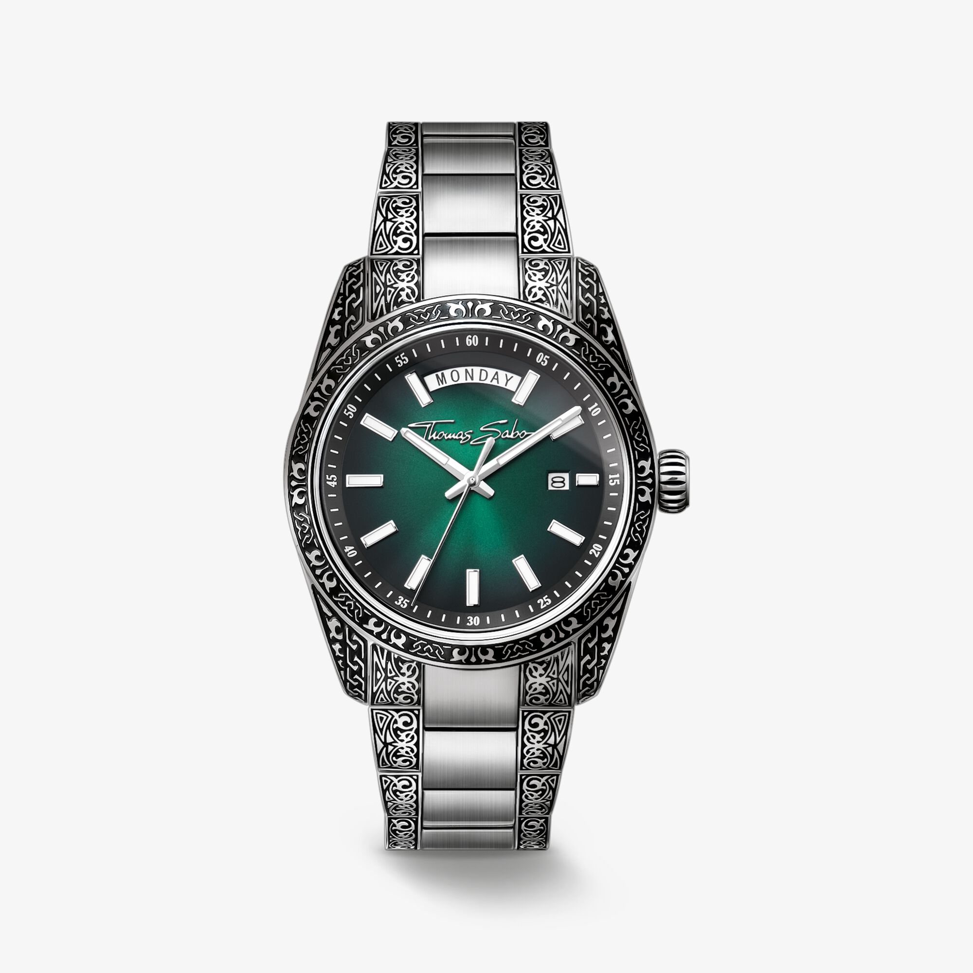 THOMAS SABO Klocka Rebel at Heart Revive 40 mm rostfritt stål rökgrön, graverad design, rostfritt stål, Storlek: 40 MM, Unisex