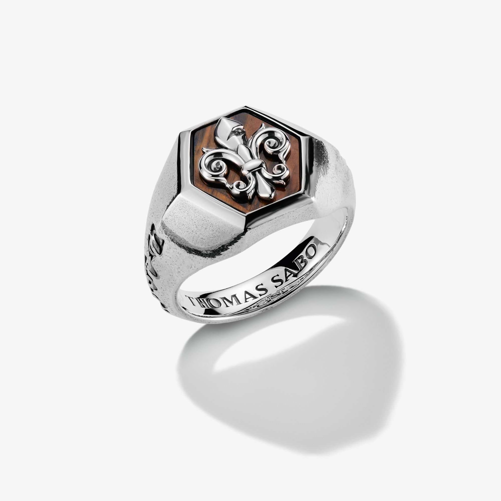 THOMAS SABO Siegelring mit Lilien-Emblem Gold-Blau Rebel Icons Silber, Sterlingsilber geschwärzt, Größe: 64, Unisex