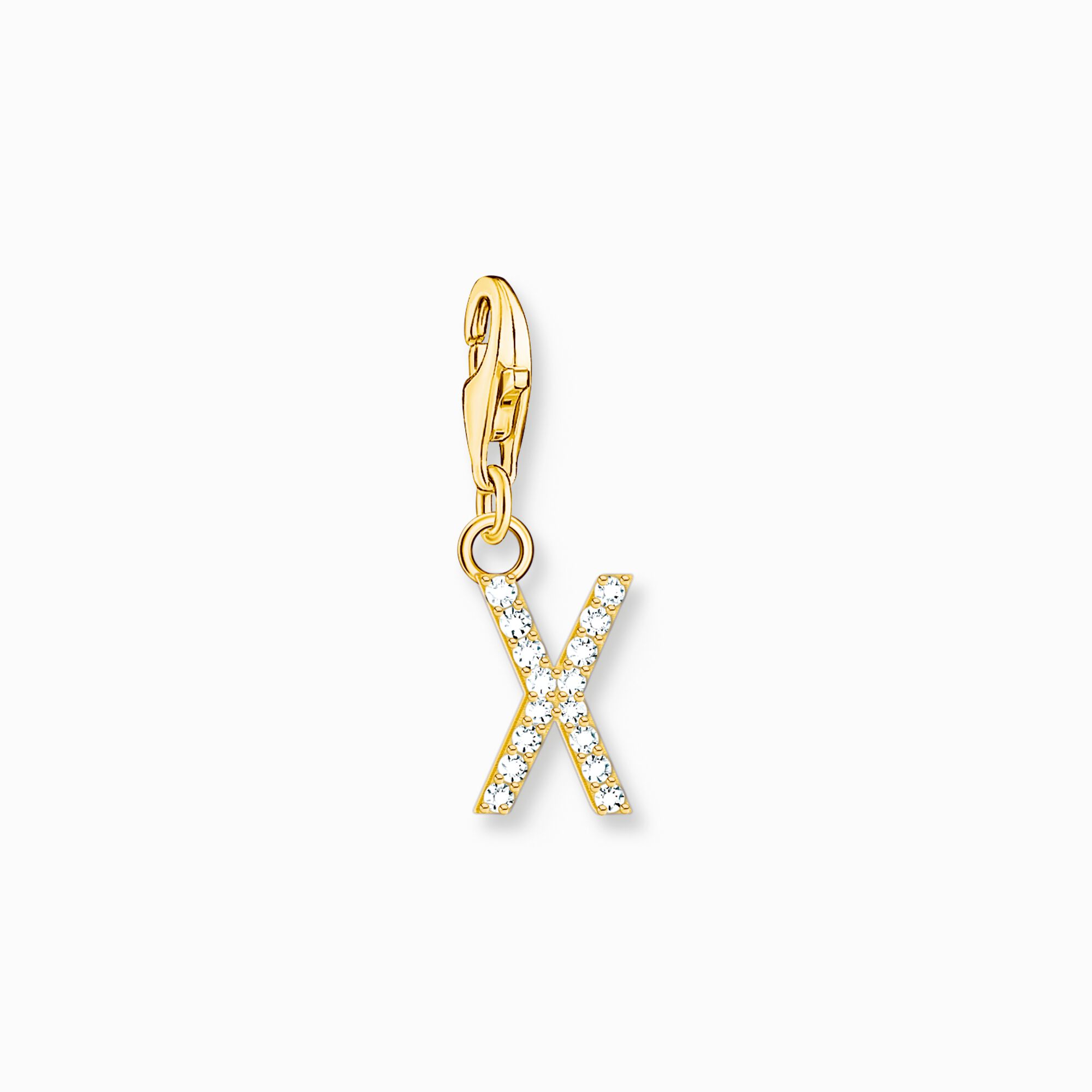 Charm-h&auml;ngsmycke bokstaven X med vita stenar guldpl&auml;terad ur kollektionen Charm Club i THOMAS SABO:s onlineshop