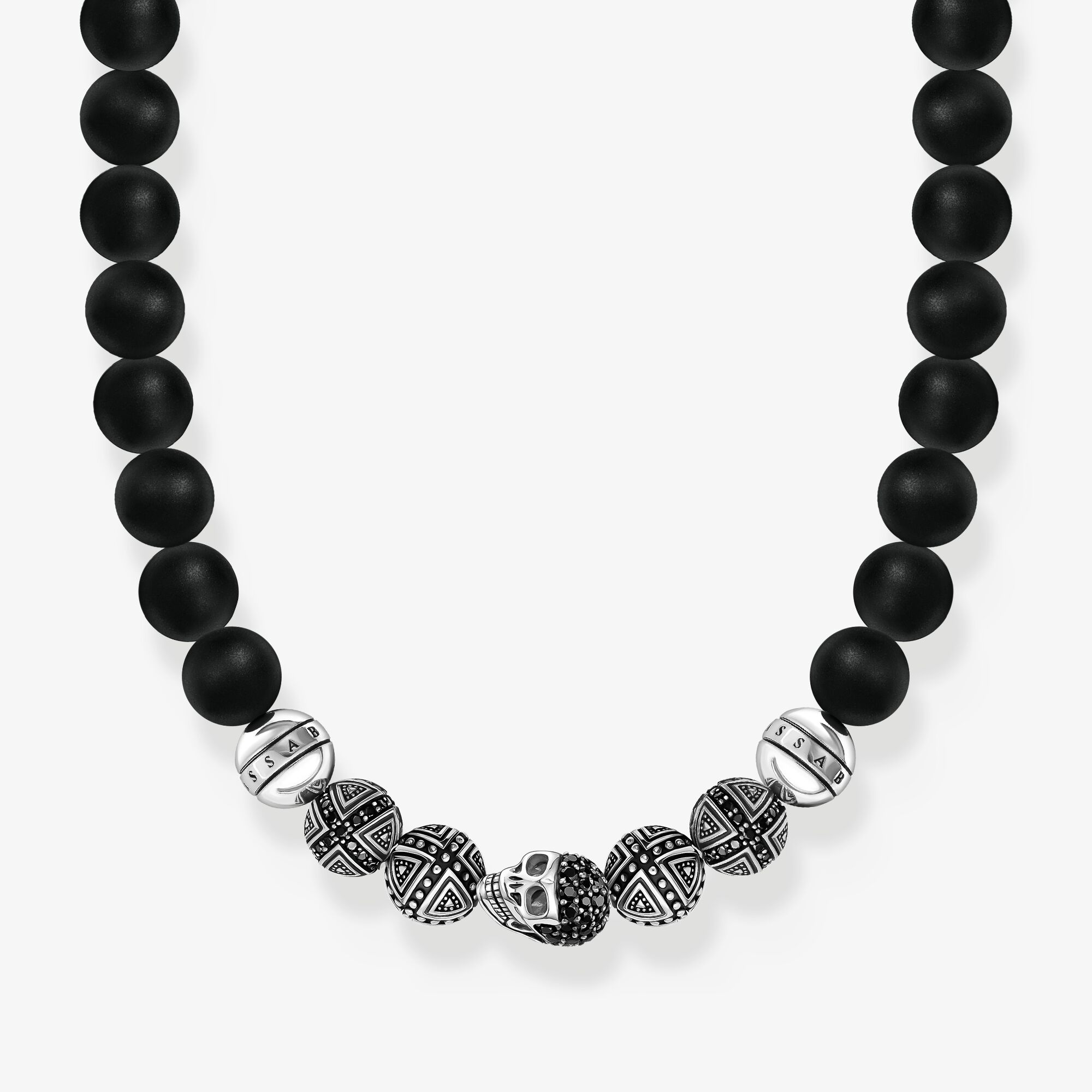 THOMAS SABO Kette Obsidian mit Totenkopf und Kreuzen Silber, Sterlingsilber, Größe: 70 cm, Unisex