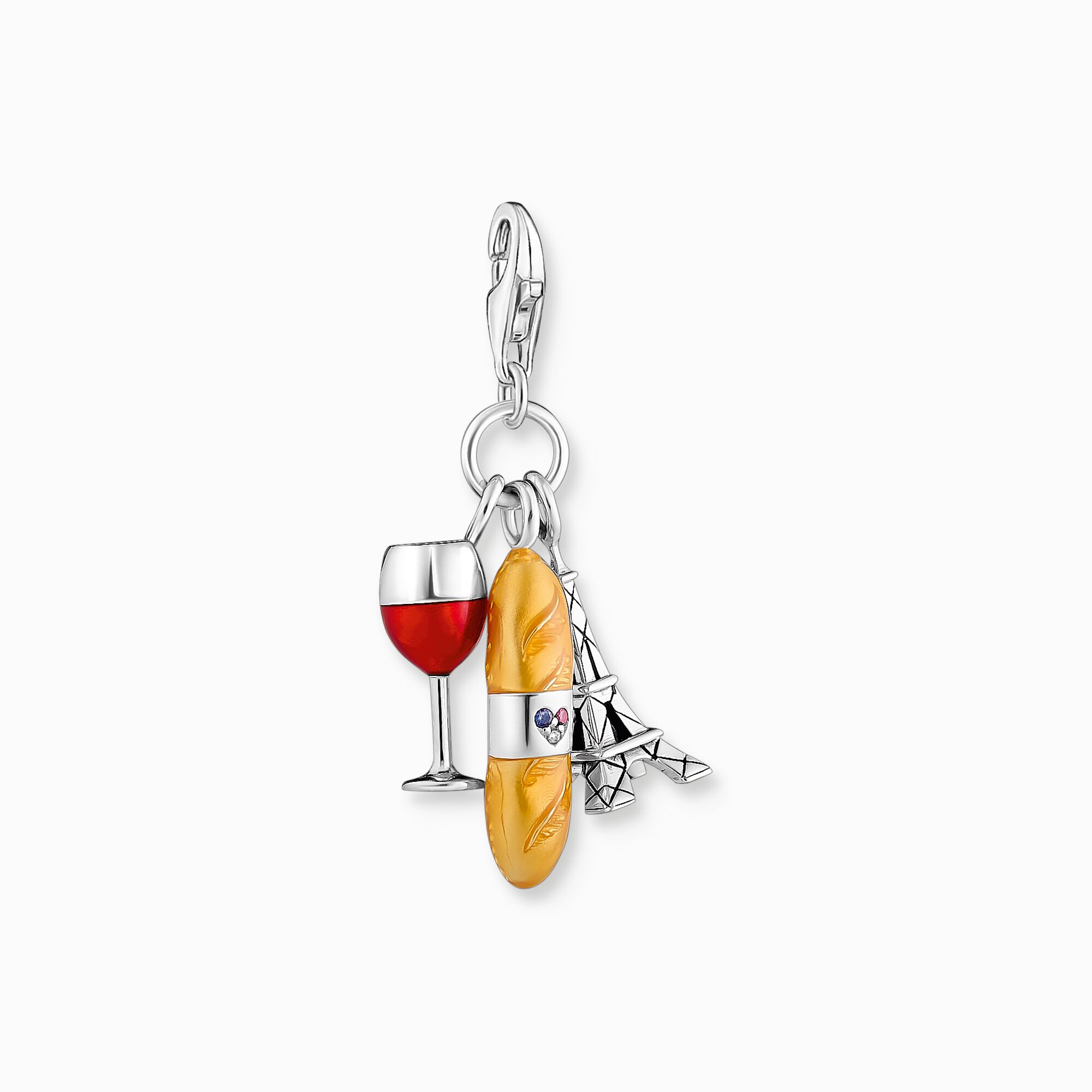 Silver charm pendant with red wine glass, Eiffel Tower &amp; baguette from the Charm Club collection in the THOMAS SABO online store