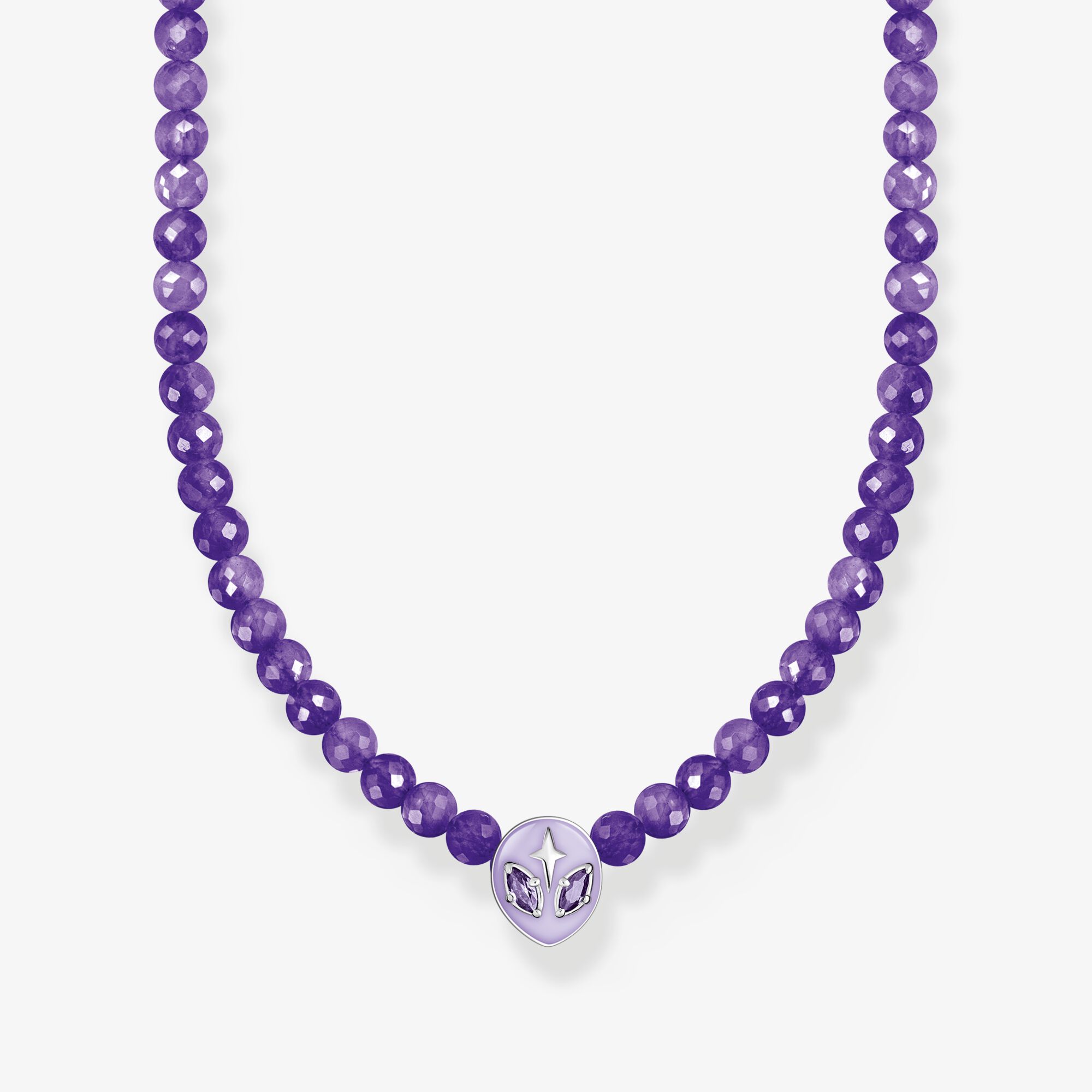 THOMAS SABO Pärlhalsband med alienhuvud och lila kallemalj silver, 925 sterlingsilver, Storlek: 42 cm, för damer