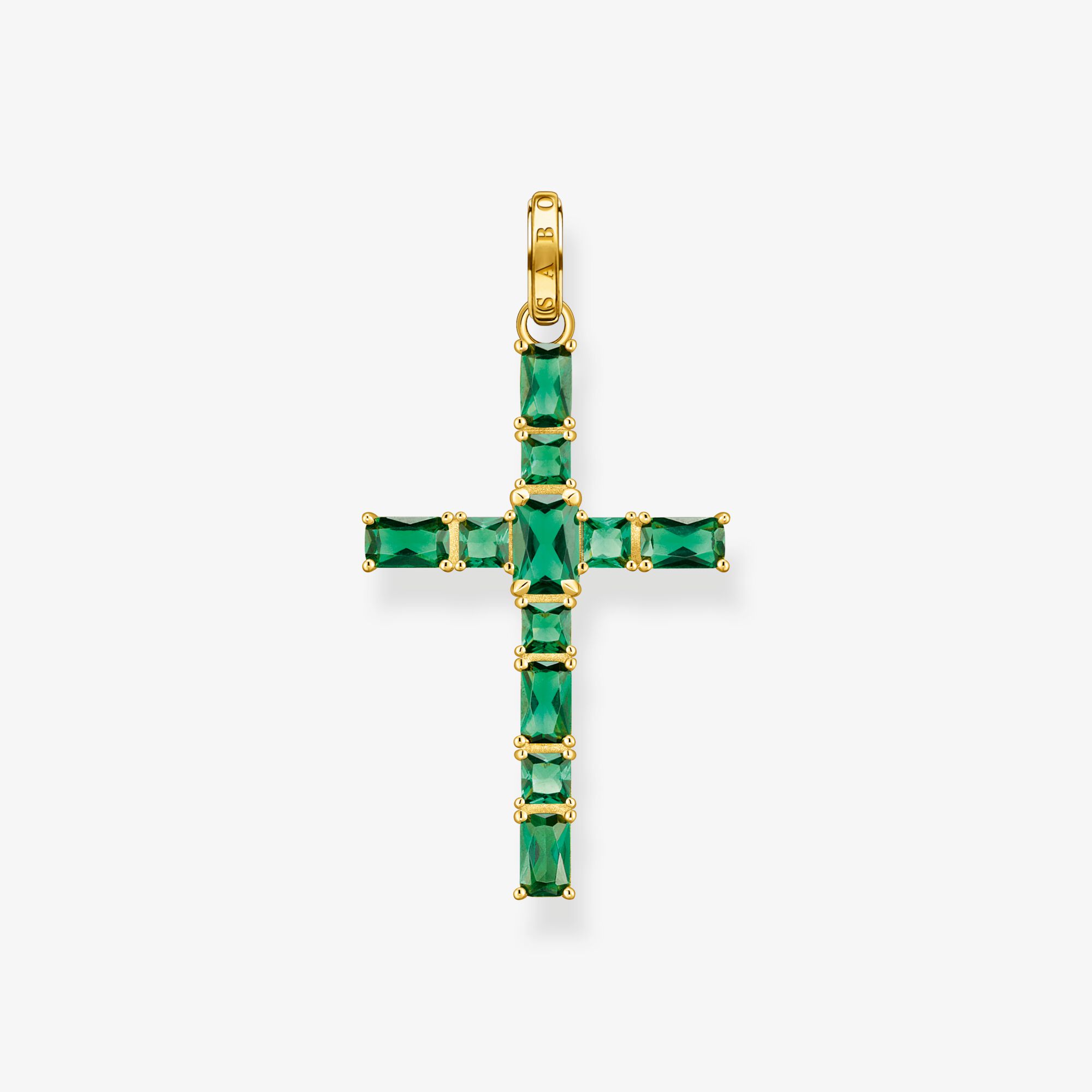THOMAS SABO Pendentif croix avec pierres verte plaqué or, Argent Sterling 925‰, doré or jaune 18 carats , Taille: one size, femme