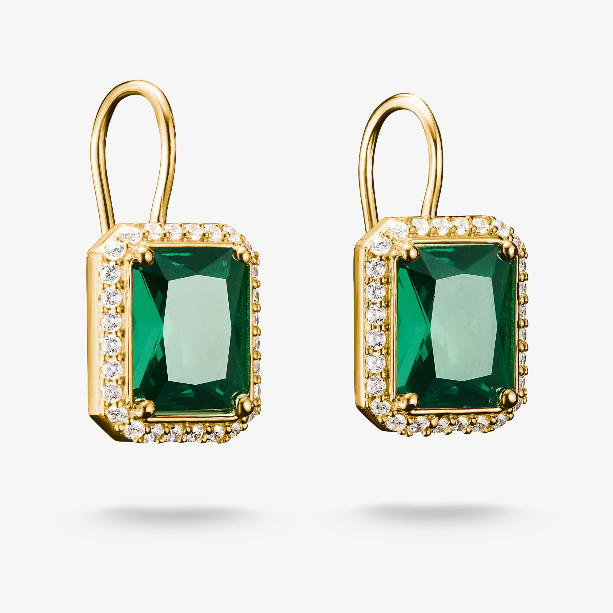 THOMAS SABO 18k guldpläteringe örhängen med gröna åttkantiga stenar, 925 sterlingsilver guldpläterat gult guld, Storlek: one size, för damer