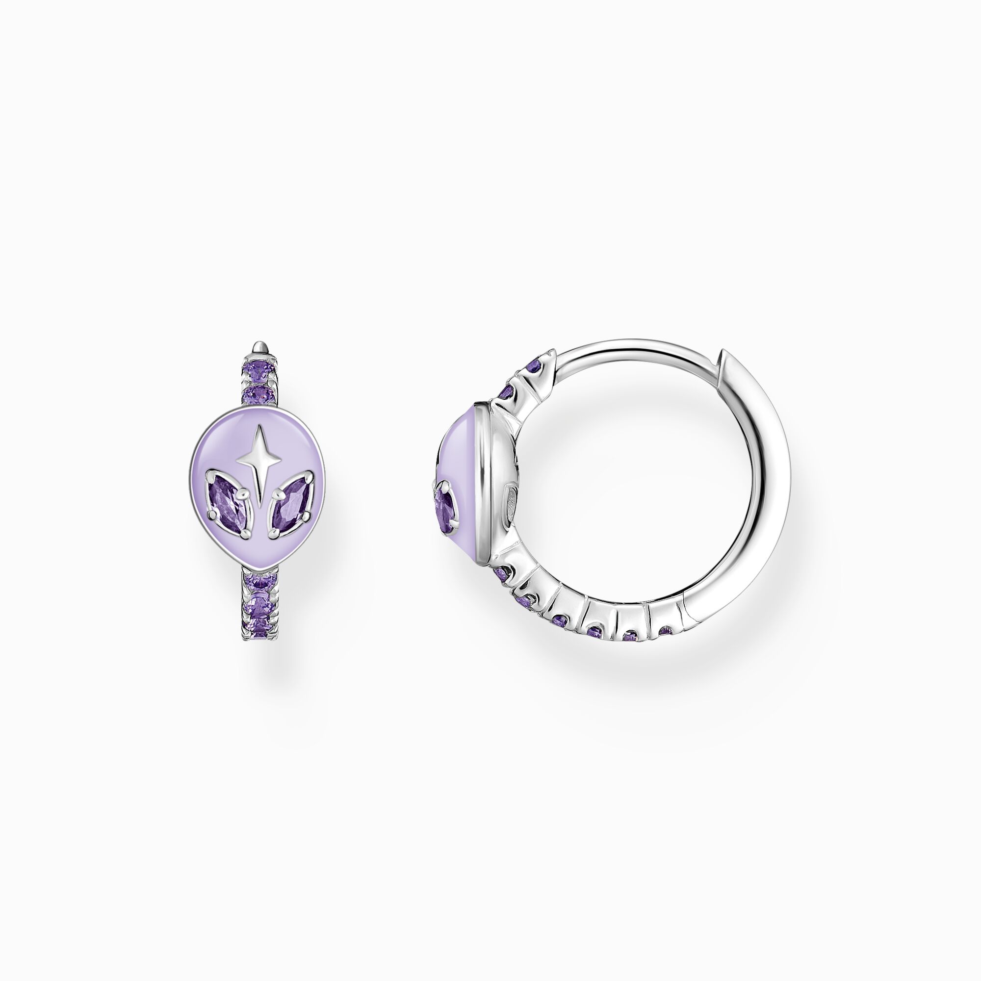 Creolen Alienkopf mit Kaltemaille und violetten Steinen Silber aus der Charming Collection Kollektion im Online Shop von THOMAS SABO
