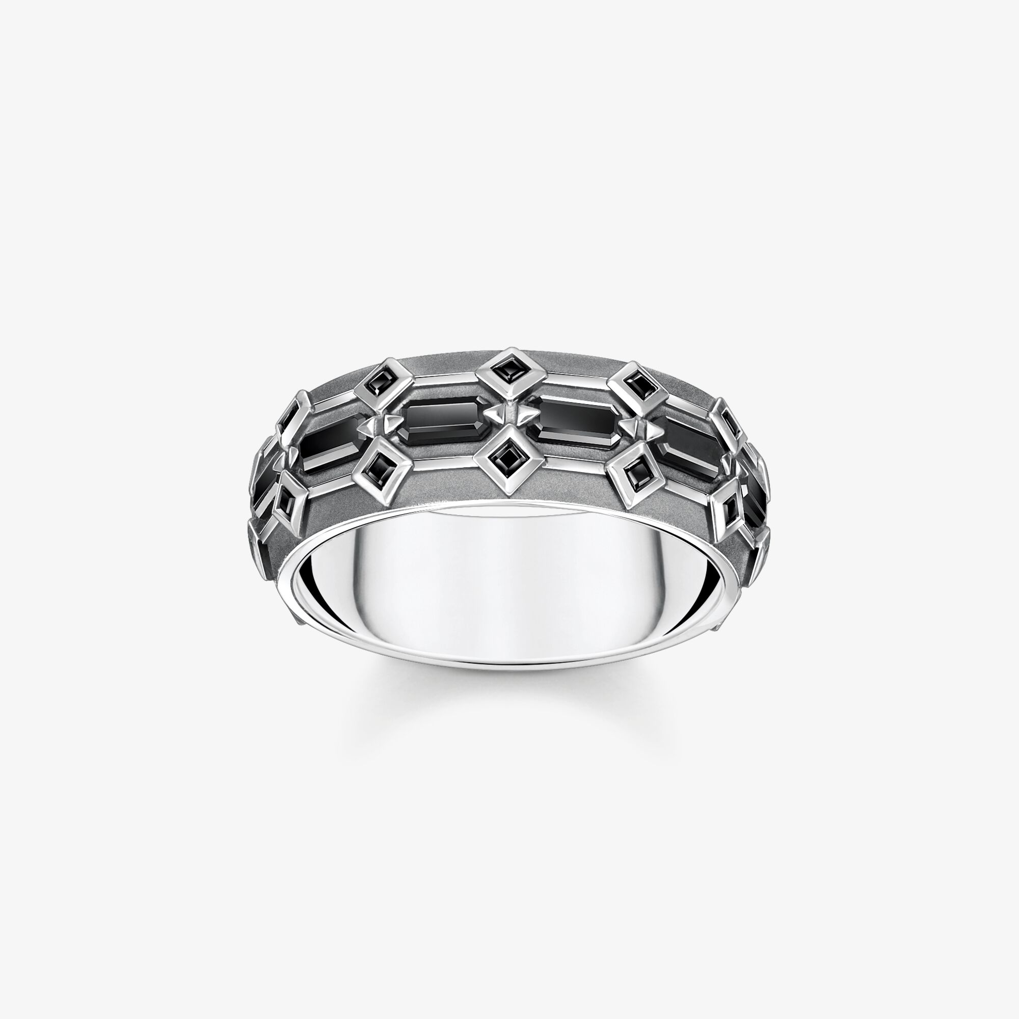 THOMAS SABO Large bague écailles de crocodile, argent noirci et gemmes noires, Argent sterling, Taille: 56, Unisex
