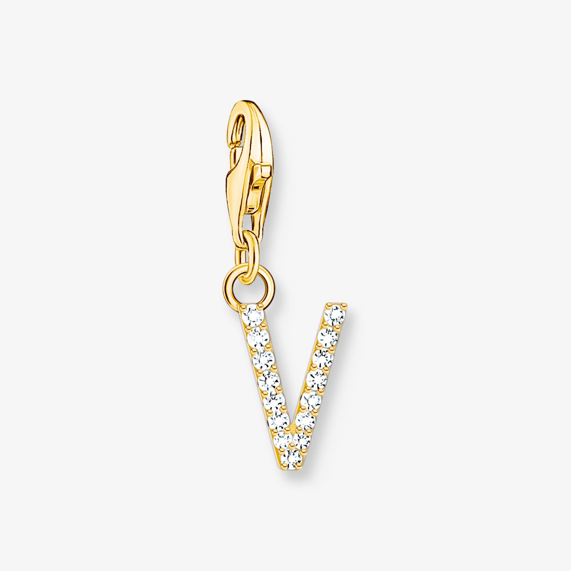 THOMAS SABO Charm-hängsmycke bokstaven V med vita stenar guldpläterad, 925 sterlingsilver guldpläterat gult guld, Storlek: one size, för damer