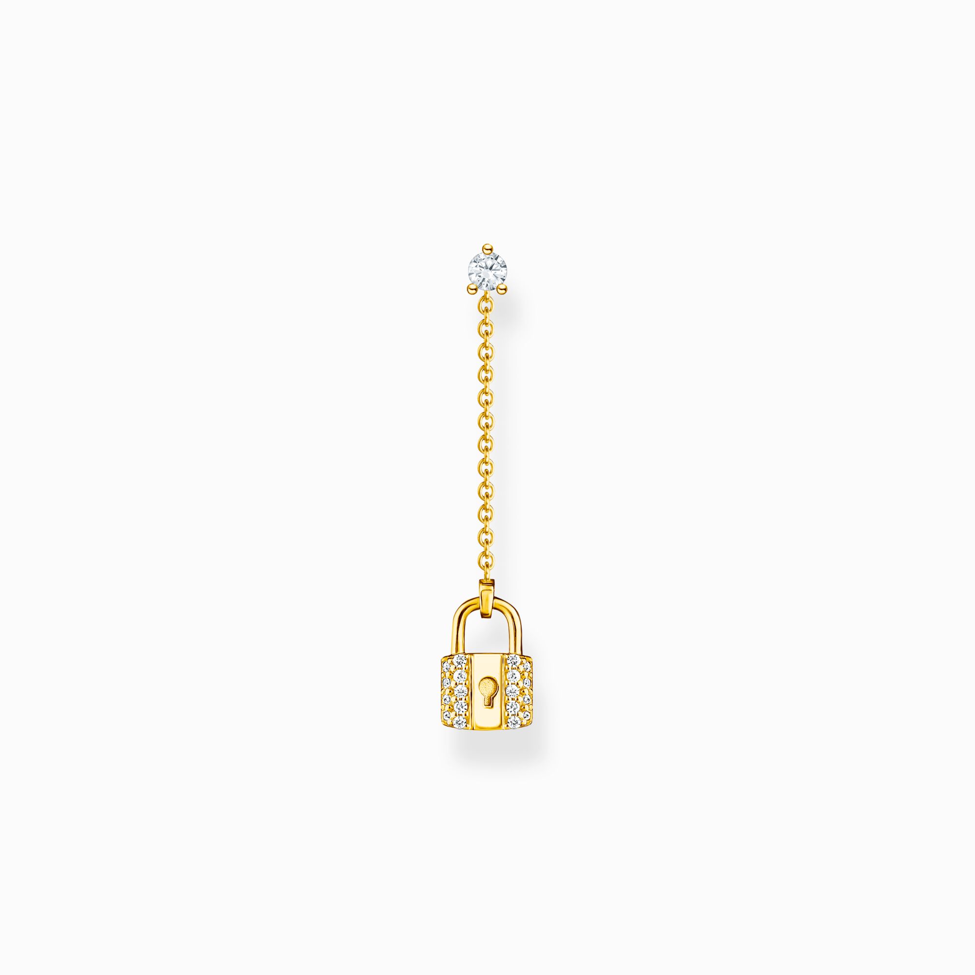 Boucle d&#39;oreille unique cadenas avec pierres blanches or de la collection Charming Collection dans la boutique en ligne de THOMAS SABO