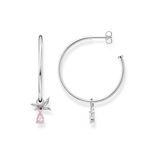 Hoop earrings flower silver with pink stone from the  collection in the THOMAS SABO online store