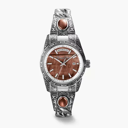 Watch with Western-style ornaments and red tiger’s eye